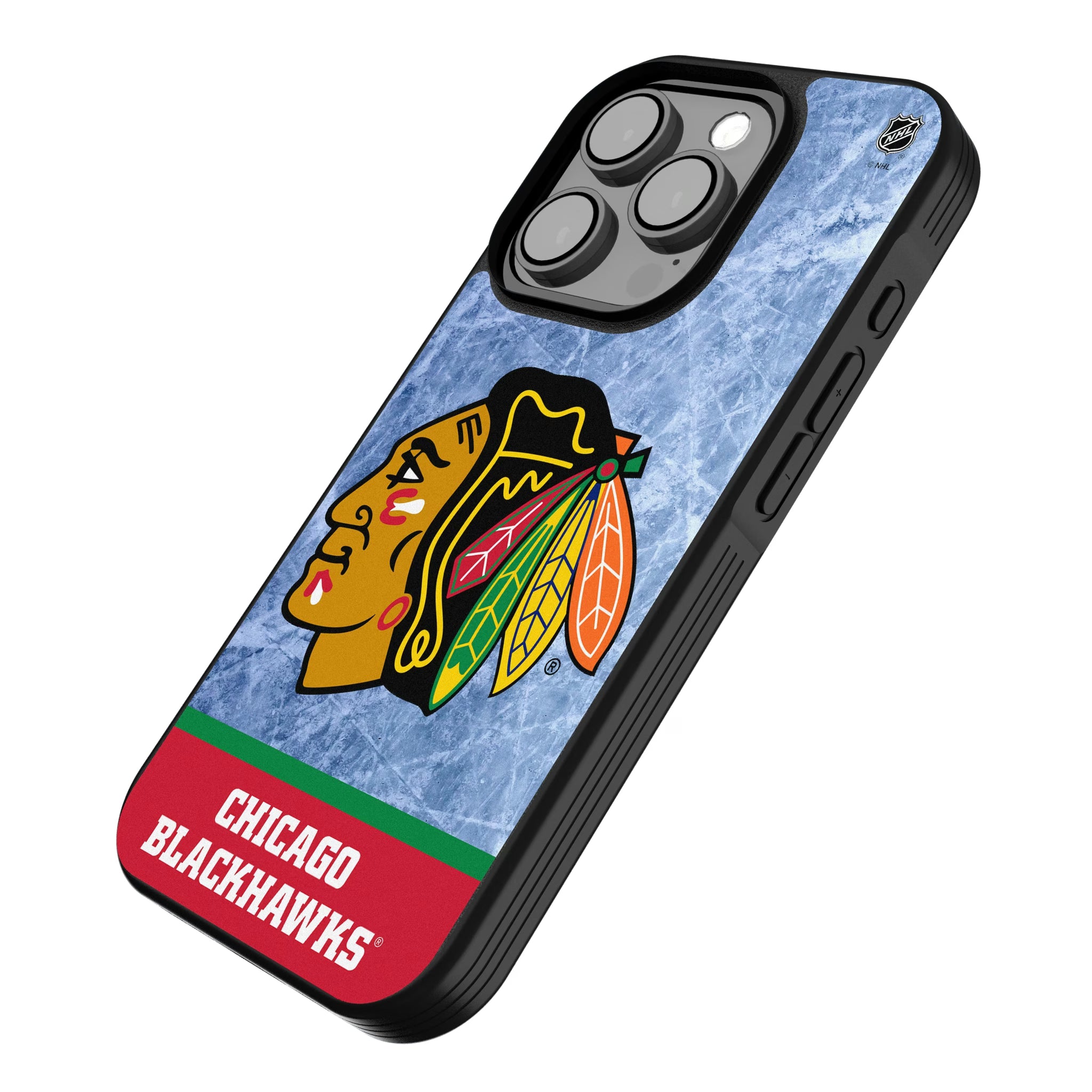 Chicago Blackhawks Ice Wordmark iPhone Bump Phone Case for Apple iPhone - Isometric View