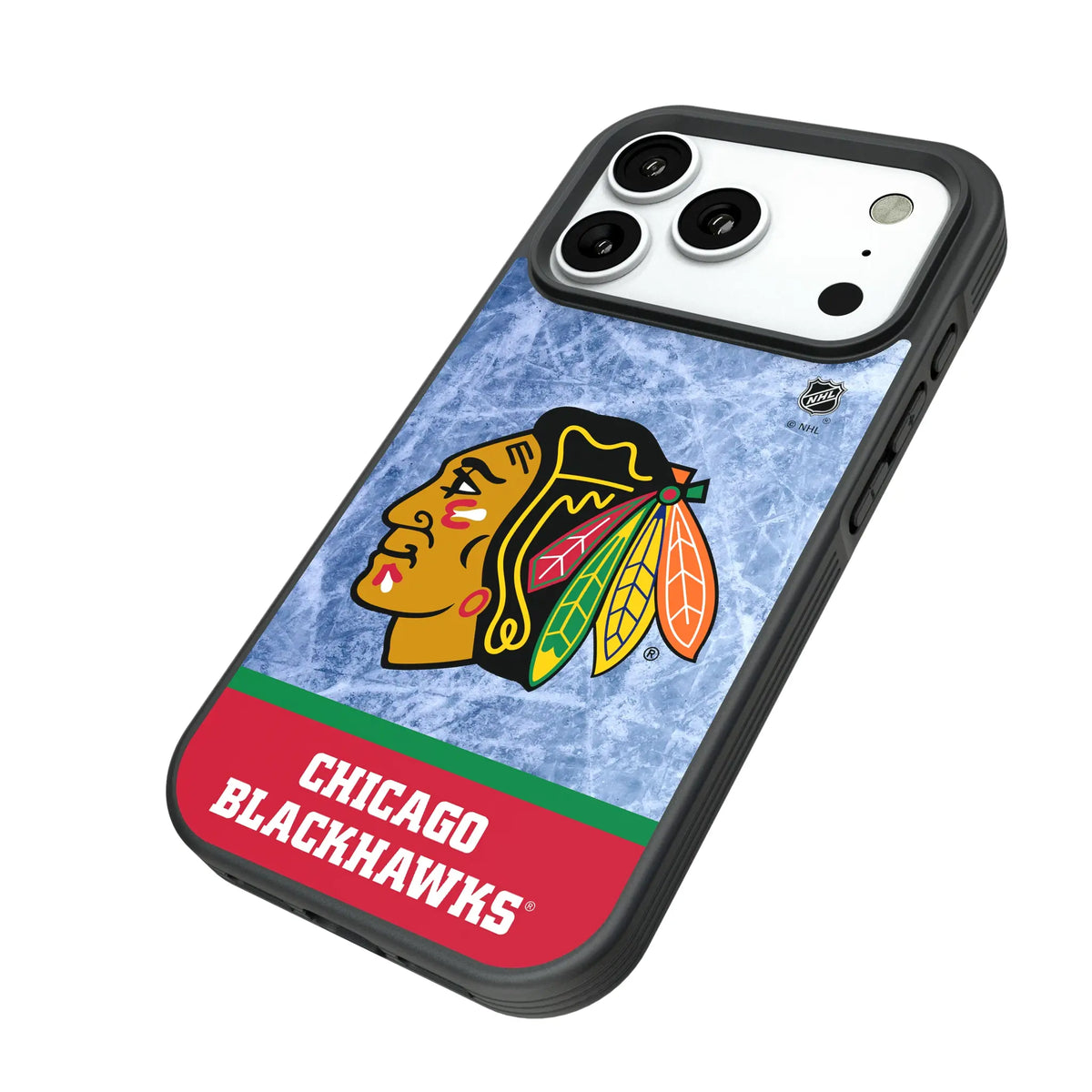 Chicago Blackhawks Ice Wordmark iPhone Bump Phone Case for Apple iPhone - Isometric View#Device_iPhone 18 Pro