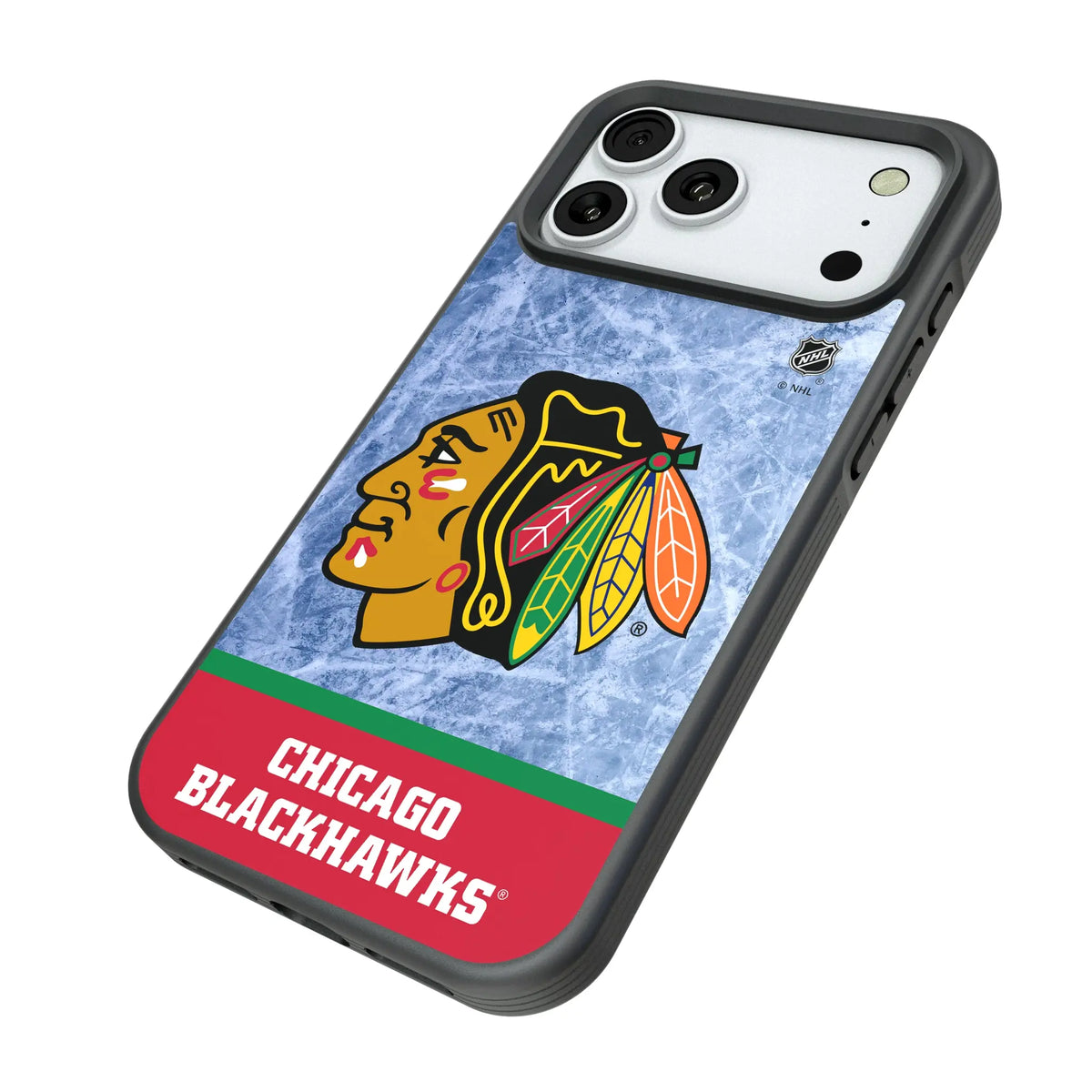 Chicago Blackhawks Ice Wordmark iPhone Bump Phone Case for Apple iPhone - Isometric View#Device_iPhone 18 Pro Max