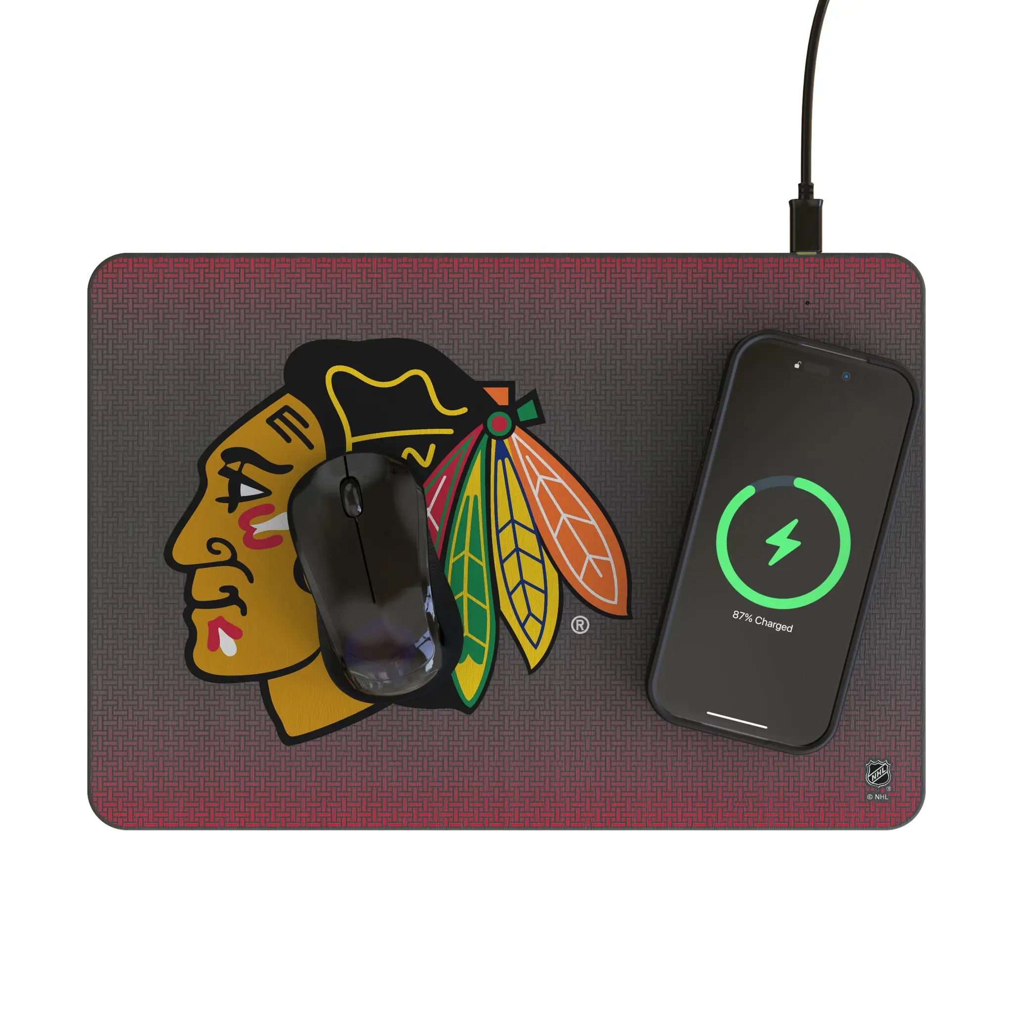 Chicago Blackhawks Linen 15-Watt Wireless Charger and Mouse Pad - Lifestyle