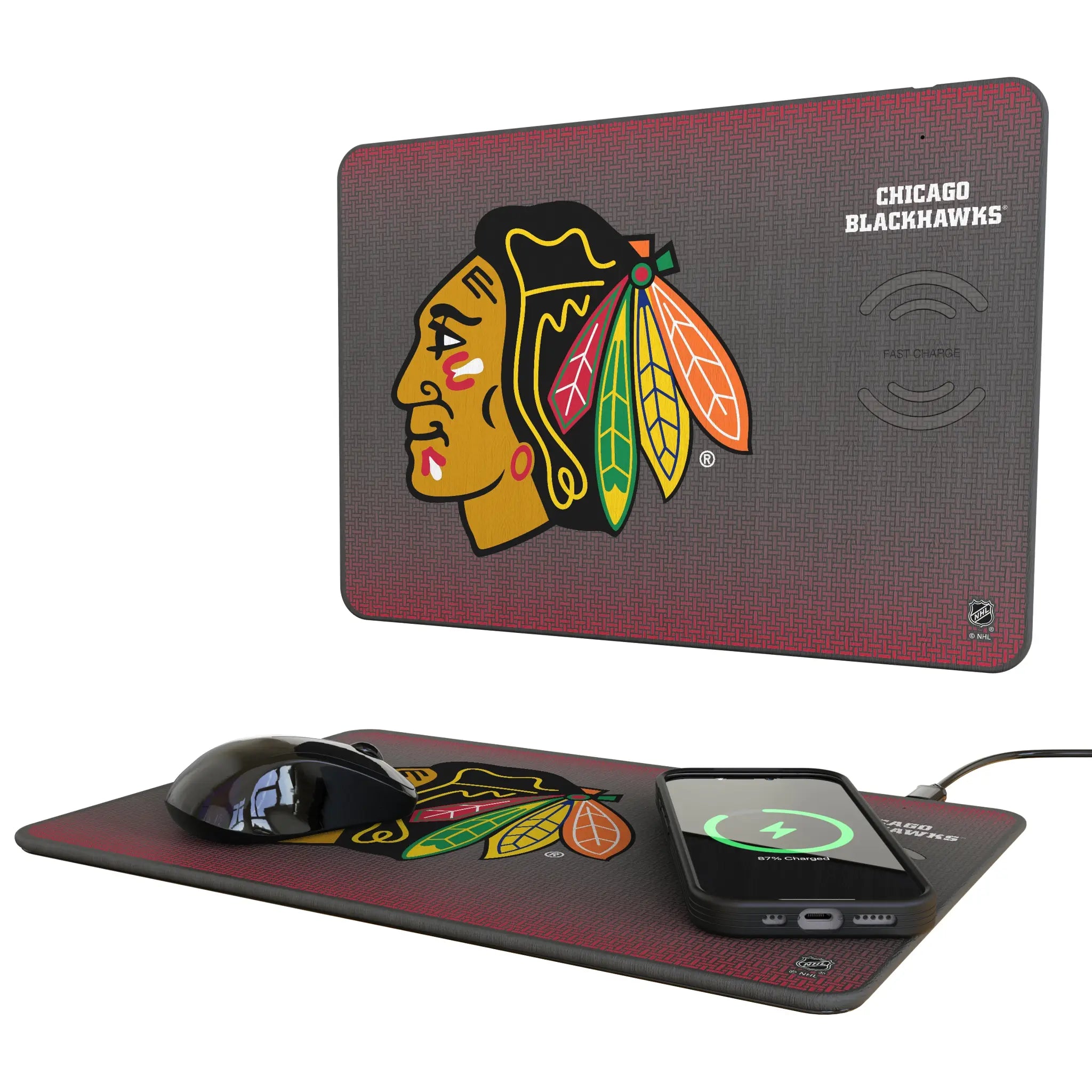 Chicago Blackhawks Linen 15-Watt Wireless Charger and Mouse Pad
