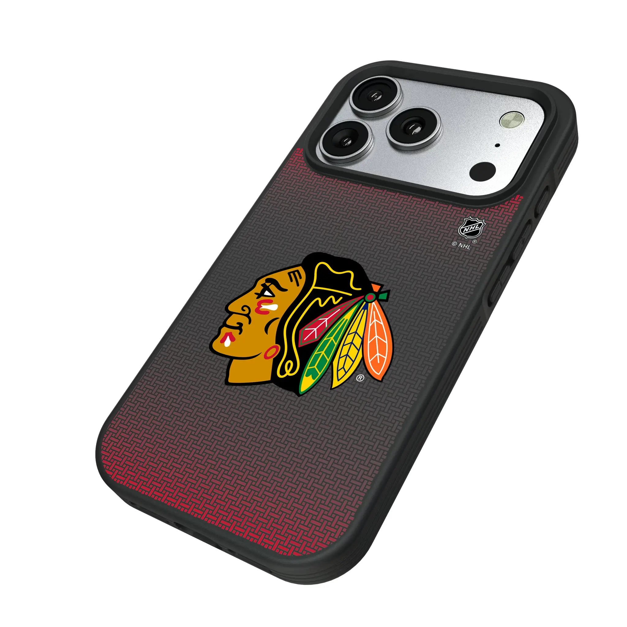 Chicago Blackhawks Linen iPhone Bump Phone Case for Apple iPhone - Isometric View#Device_iPhone 17 Pro