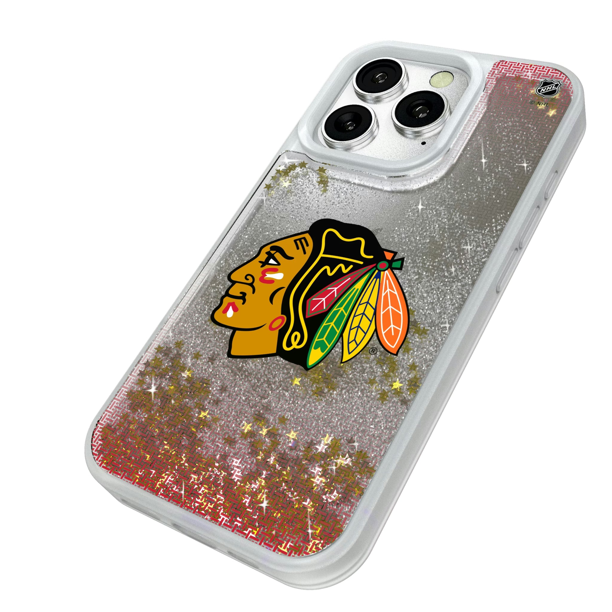 Chicago Blackhawks Linen iPhone Glitter Phone Case for Apple iPhone - Isometric View#Device_iPhone 16 Pro