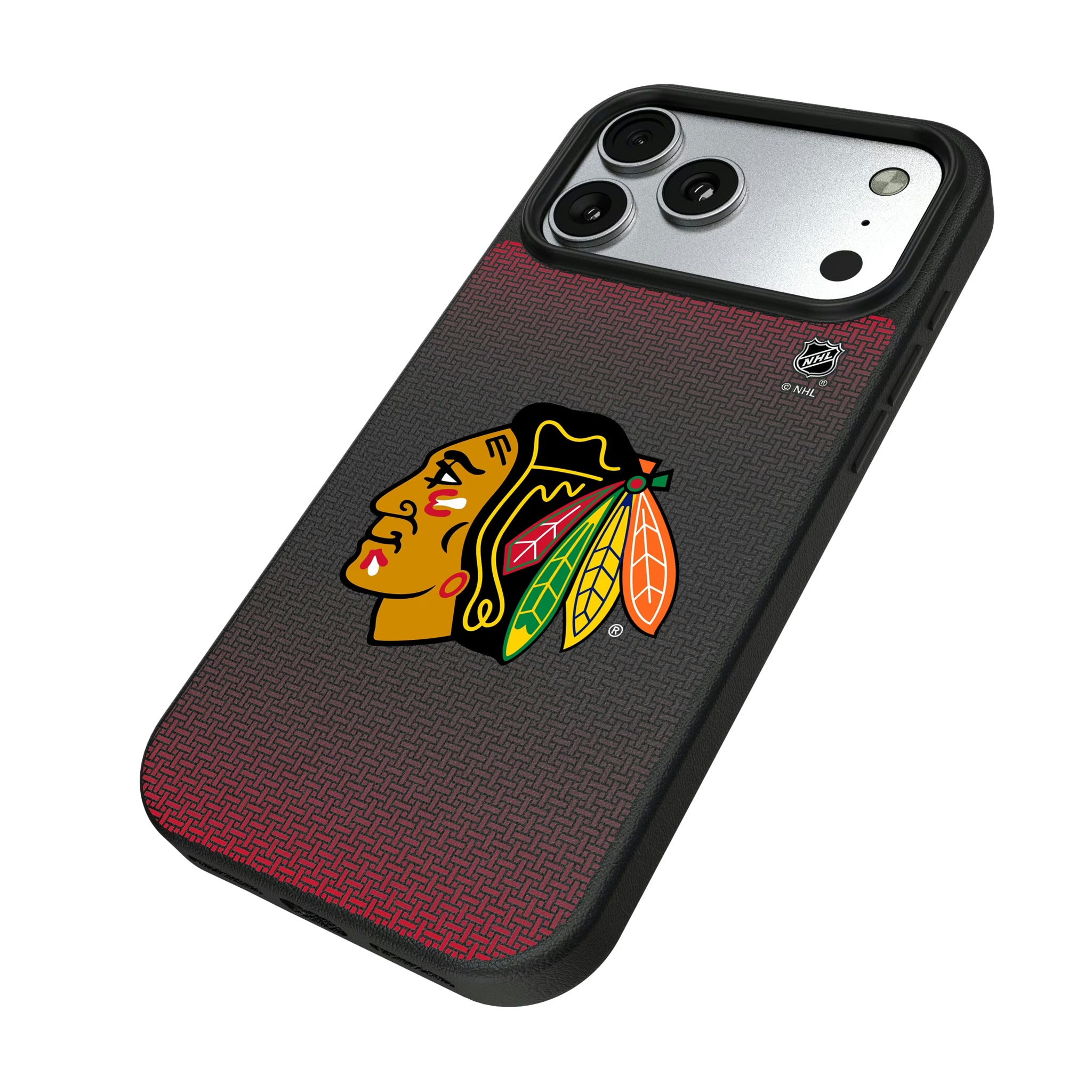 Chicago Blackhawks Linen iPhone MagSafe Compatible Phone Case for Apple iPhone - Isometric View#Device_iPhone 17 Pro Max
