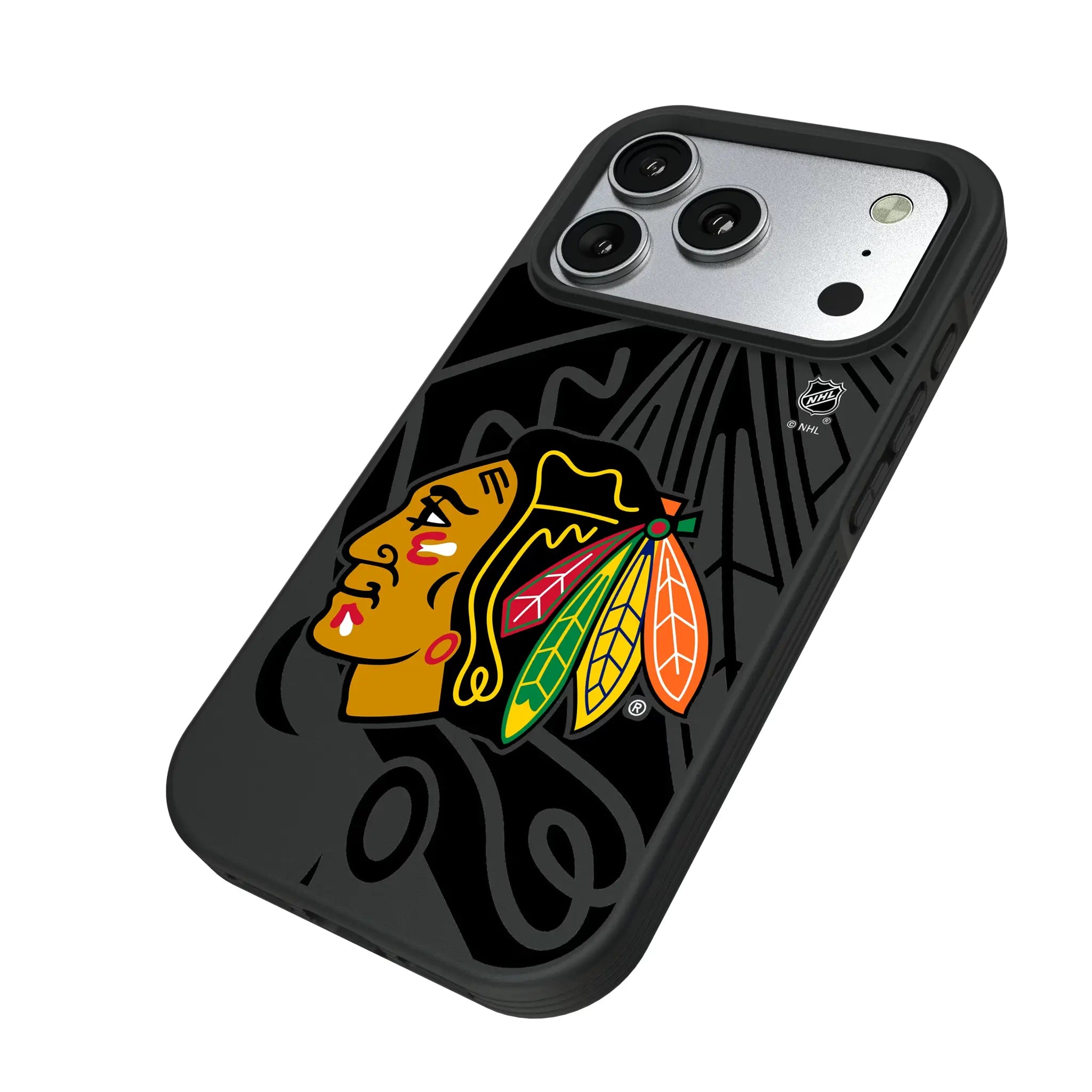 Chicago Blackhawks Monocolor Tilt iPhone Bump Phone Case for Apple iPhone - Isometric View#Device_iPhone 17 Pro