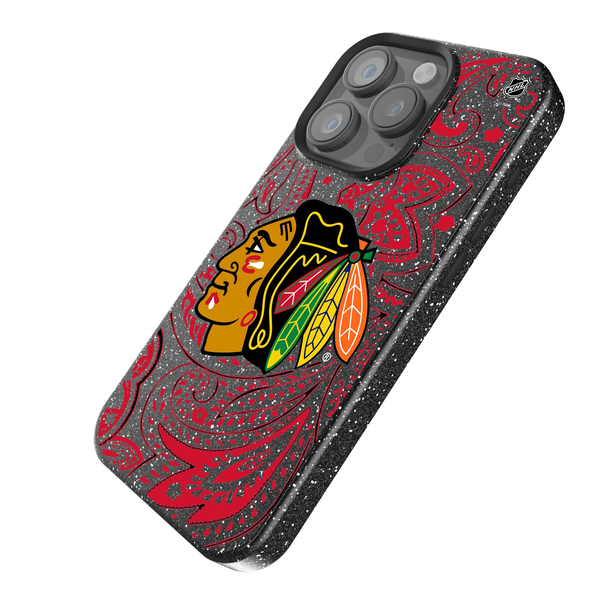 Chicago Blackhawks Paisley iPhone Bling Phone Case for Apple iPhone - Isometric View