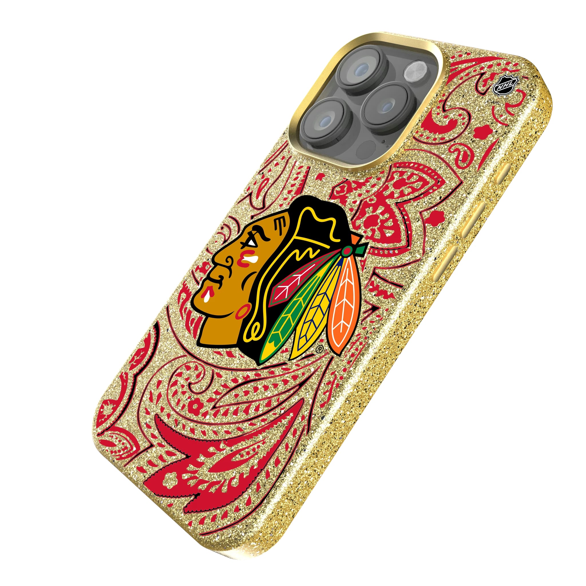Chicago Blackhawks Paisley iPhone Bling Phone Case for Apple iPhone - Isometric View