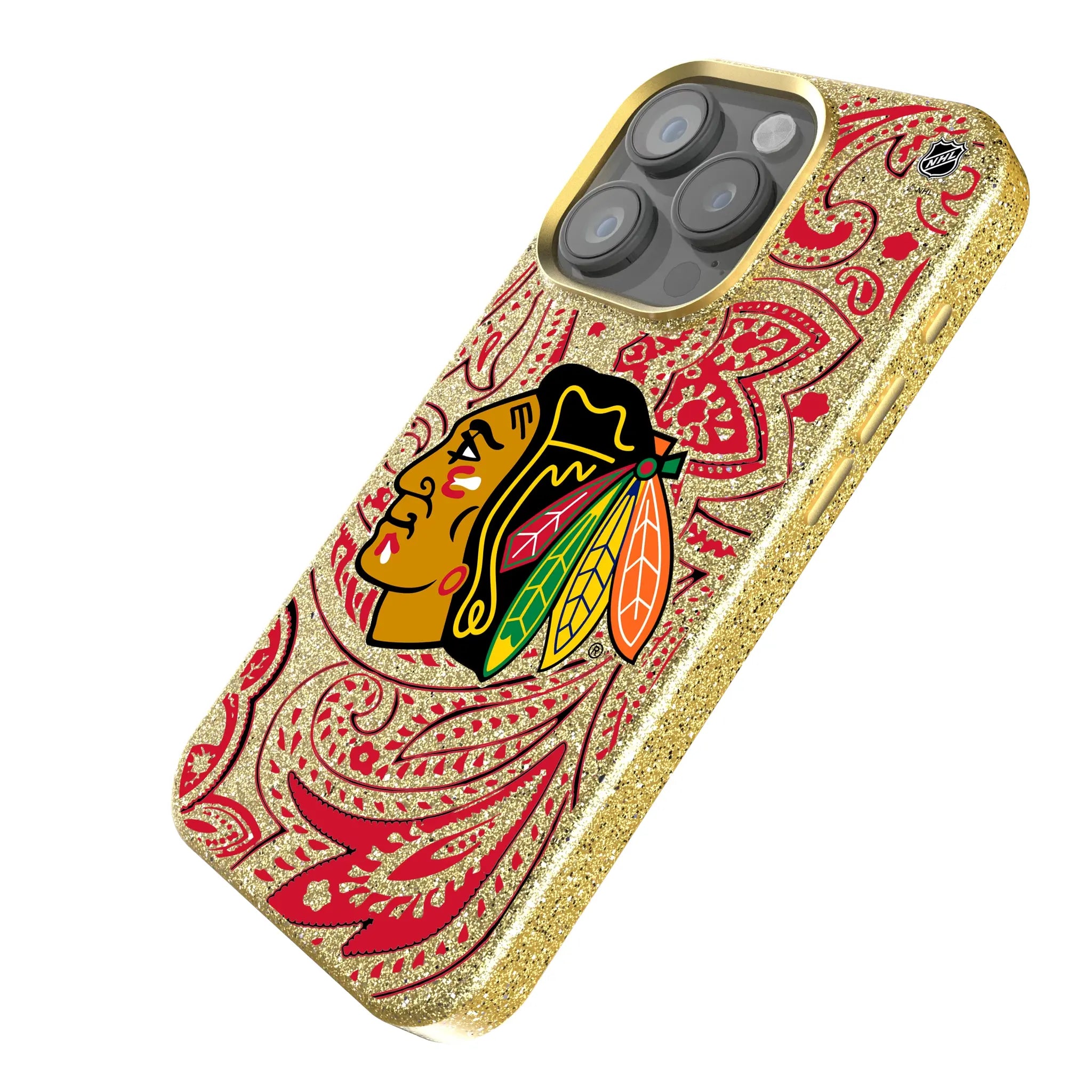 Chicago Blackhawks Paisley iPhone Bling Phone Case for Apple iPhone - Isometric View