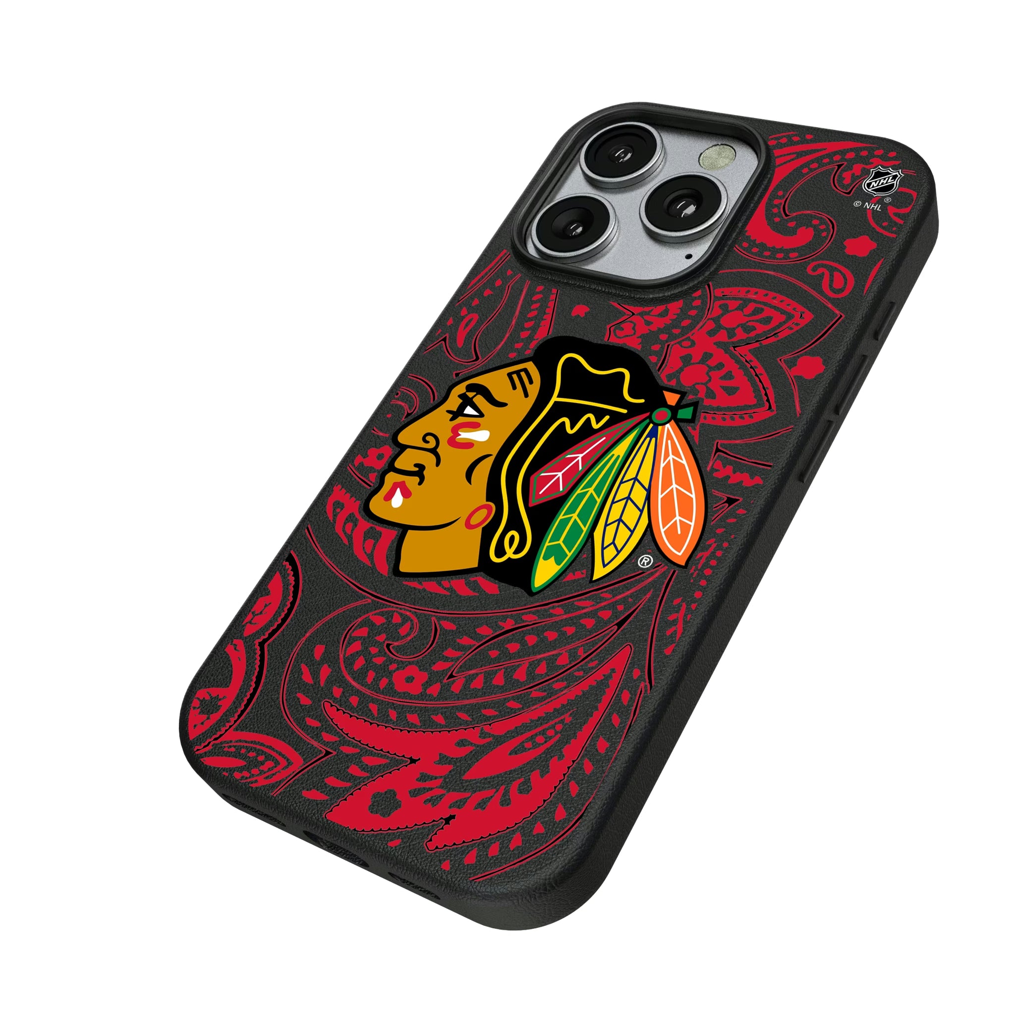 Chicago Blackhawks Paisley iPhone MagSafe Compatible Phone Case for Apple iPhone - Isometric View
