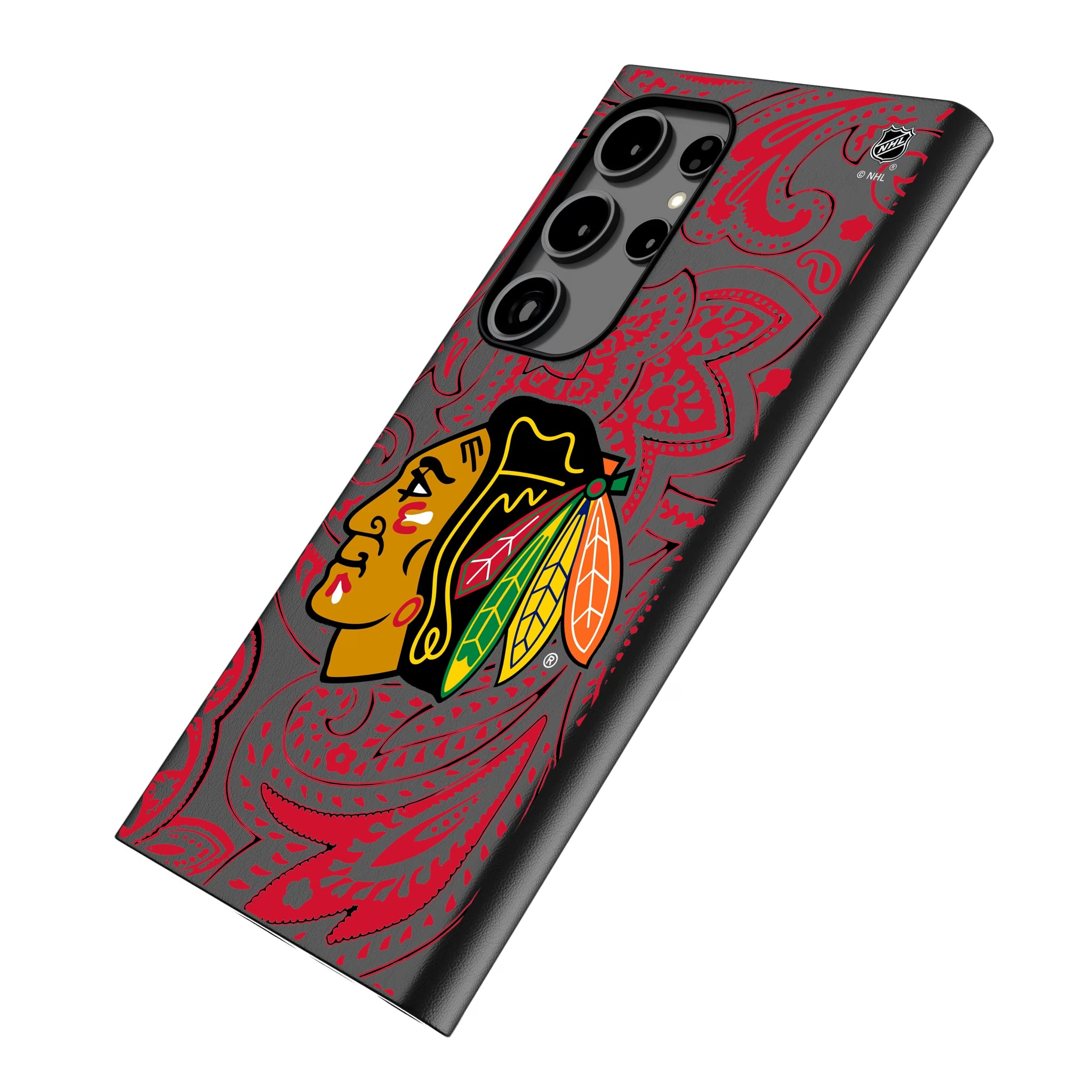 Chicago Blackhawks Paisley Galaxy MagSafe Compatible Phone Case for Samsung Galaxy - Isometric View