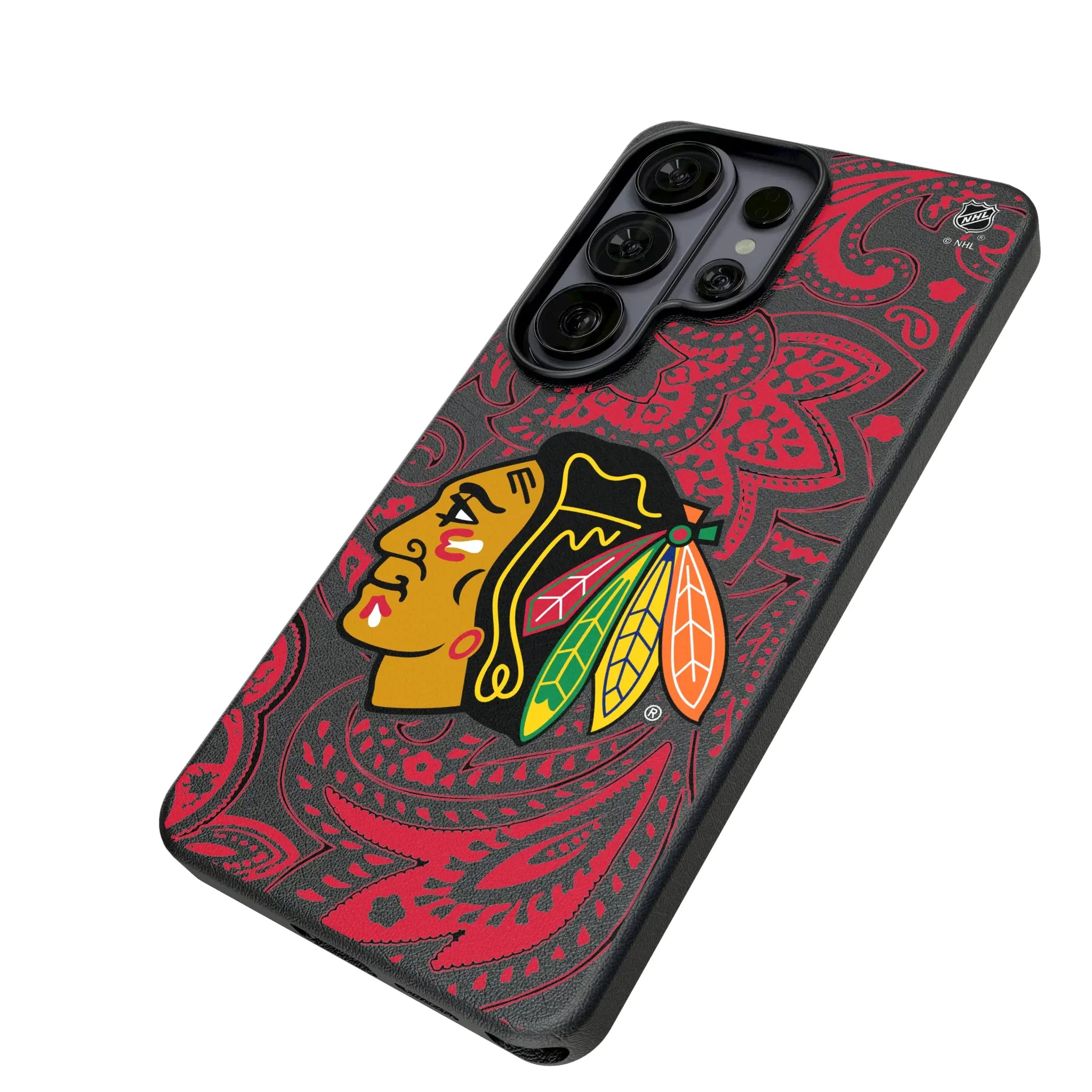 Chicago Blackhawks Paisley Galaxy MagSafe Compatible Phone Case for Samsung Galaxy - Isometric View#Device_Galaxy S26 Ultra