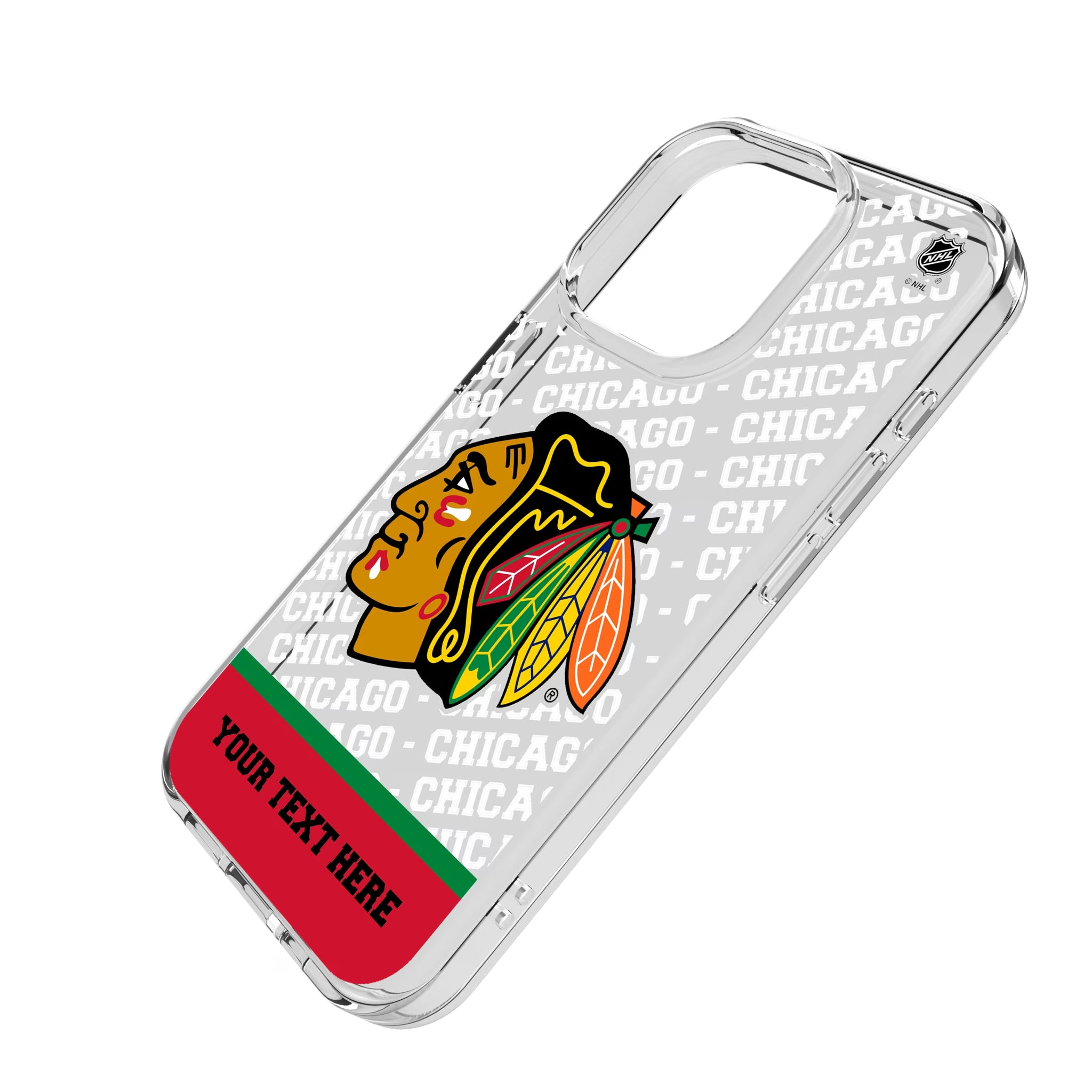Chicago Blackhawks Personalized EndZone Plus iPhone Clear Phone Case for Apple iPhone - Isometric View