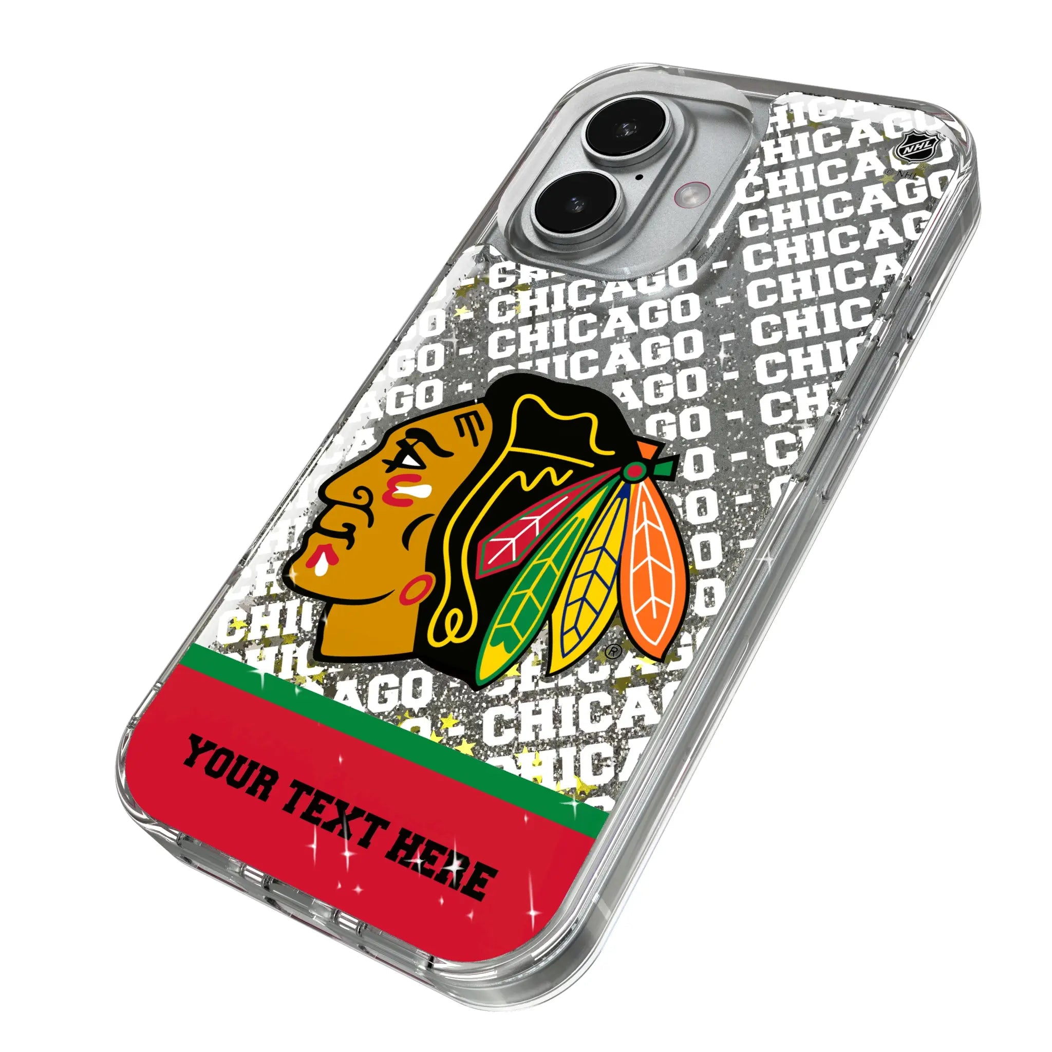 Chicago Blackhawks Personalized EndZone Plus iPhone Glitter Phone Case for Apple iPhone - Isometric View