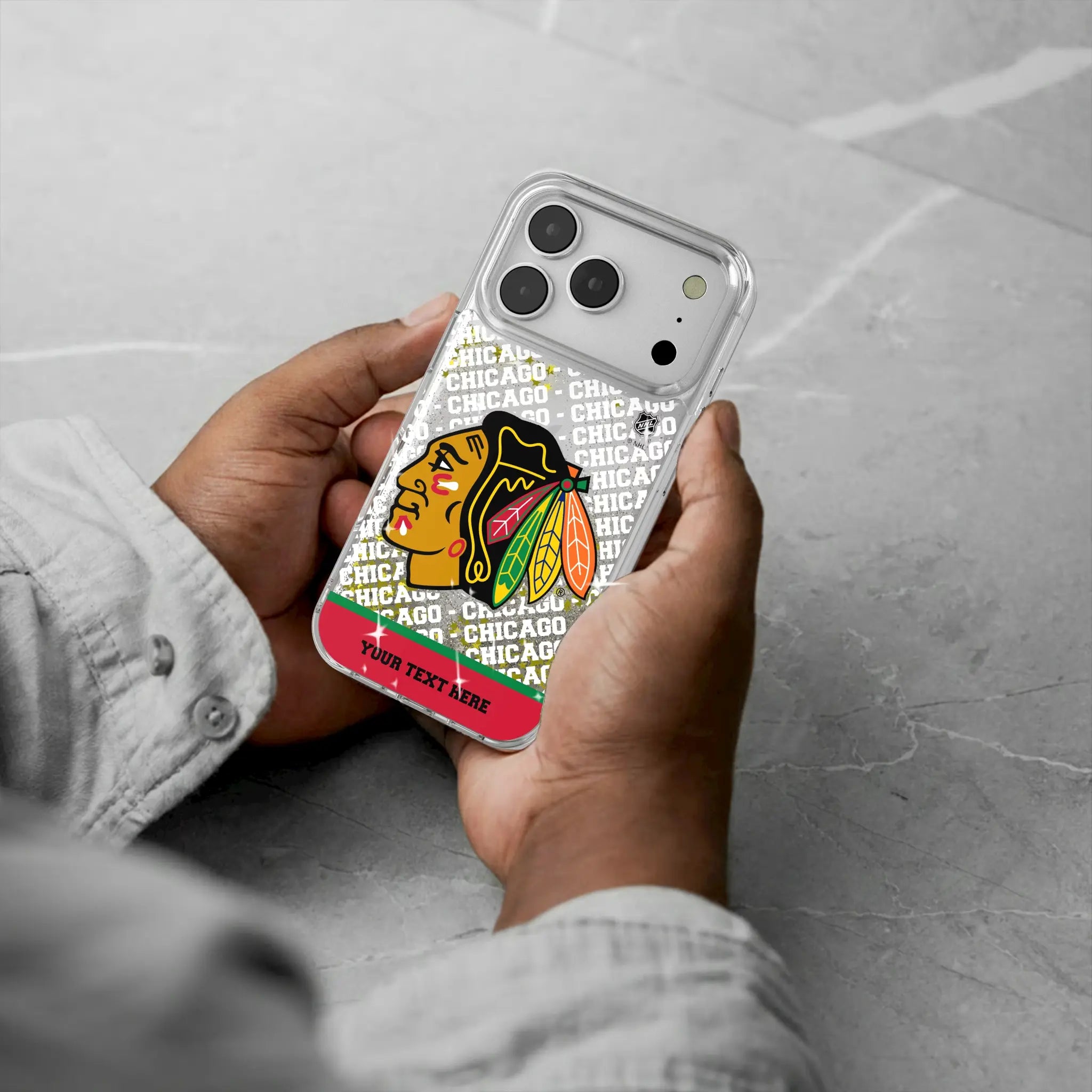 Chicago Blackhawks Personalized EndZone Plus iPhone Glitter Phone Case for Apple iPhone - Lifestyle#Device_iPhone 17 Pro