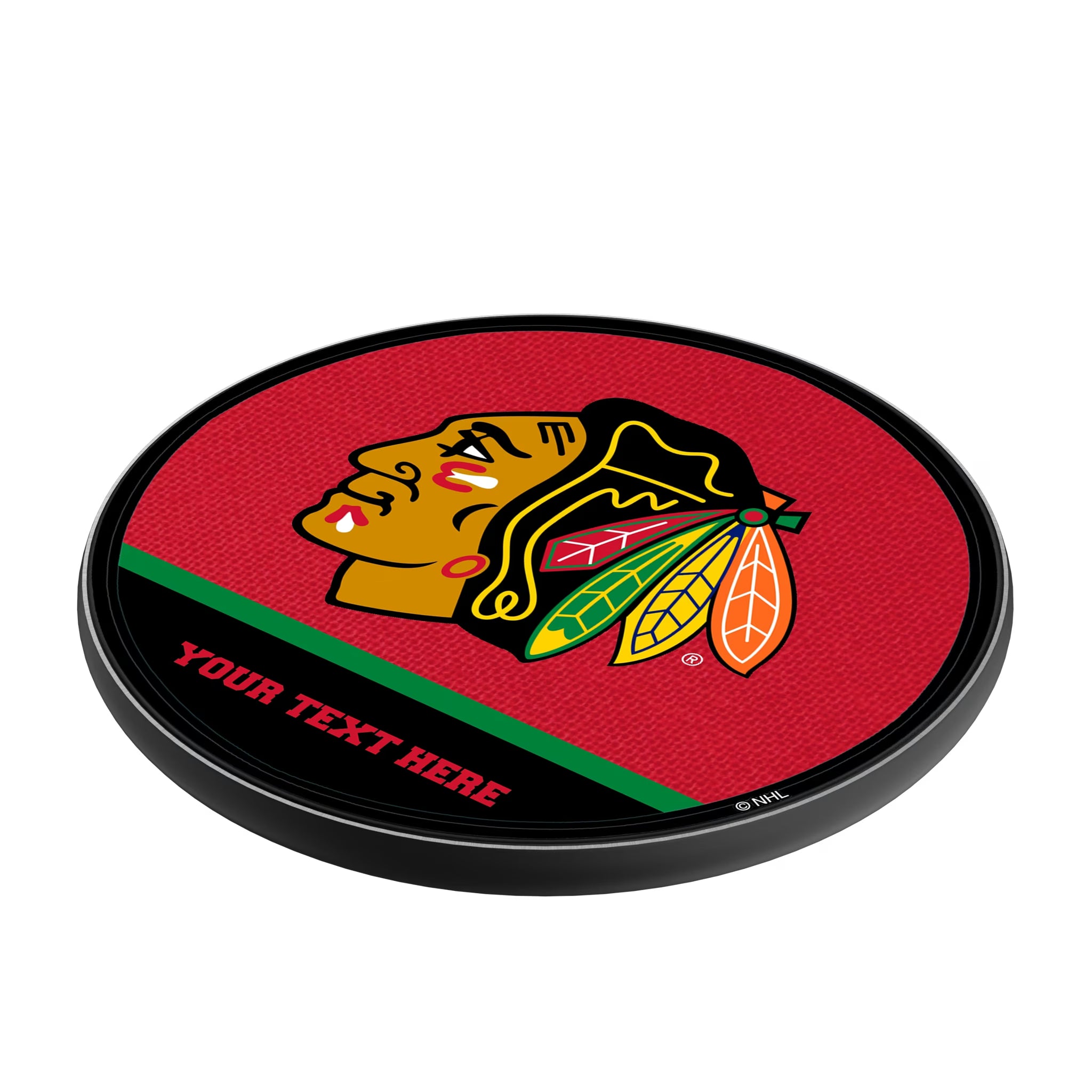 Chicago Blackhawks Personalized Endzone Solid 15-Watt Wireless Charger - Isometric View