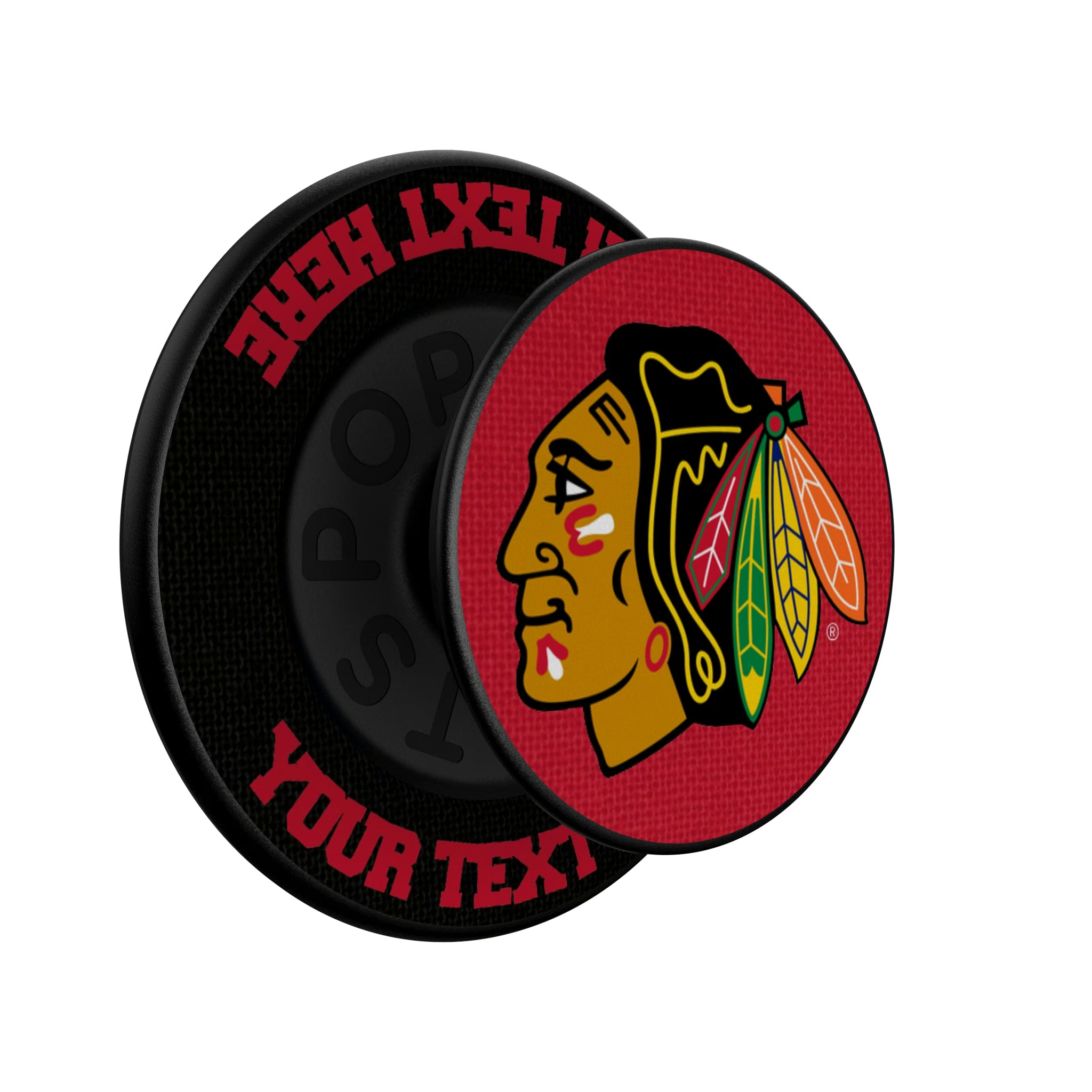 Chicago Blackhawks Personalized Endzone Solid Popsockets Round Magnetic - Isometric View