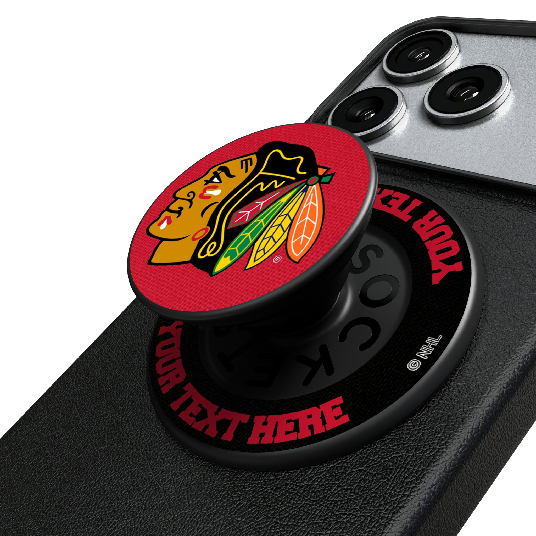 Chicago Blackhawks Personalized Endzone Solid Popsockets Round Magnetic