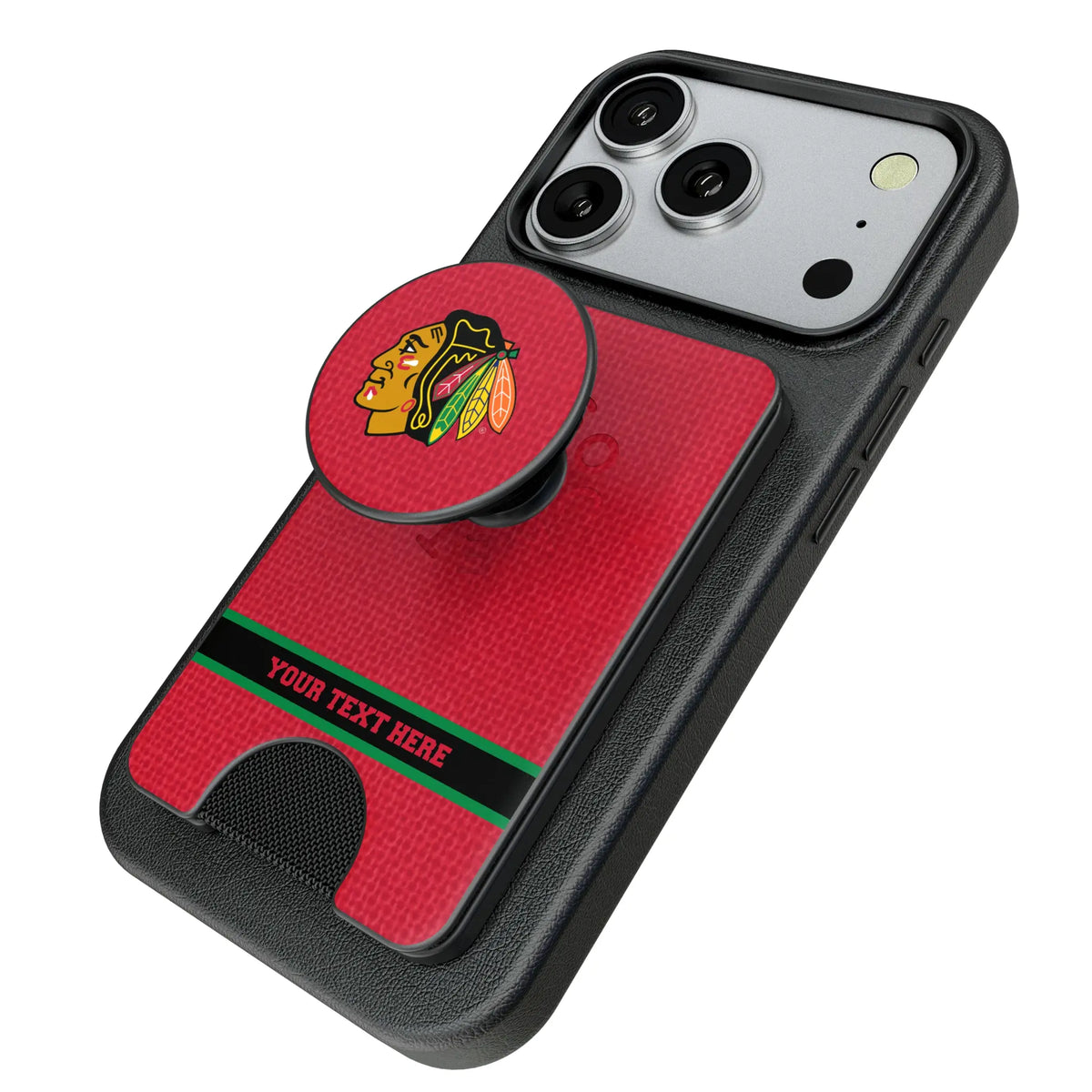 Chicago Blackhawks Personalized Endzone Solid Popsockets Wallet Magnetic - Isometric View