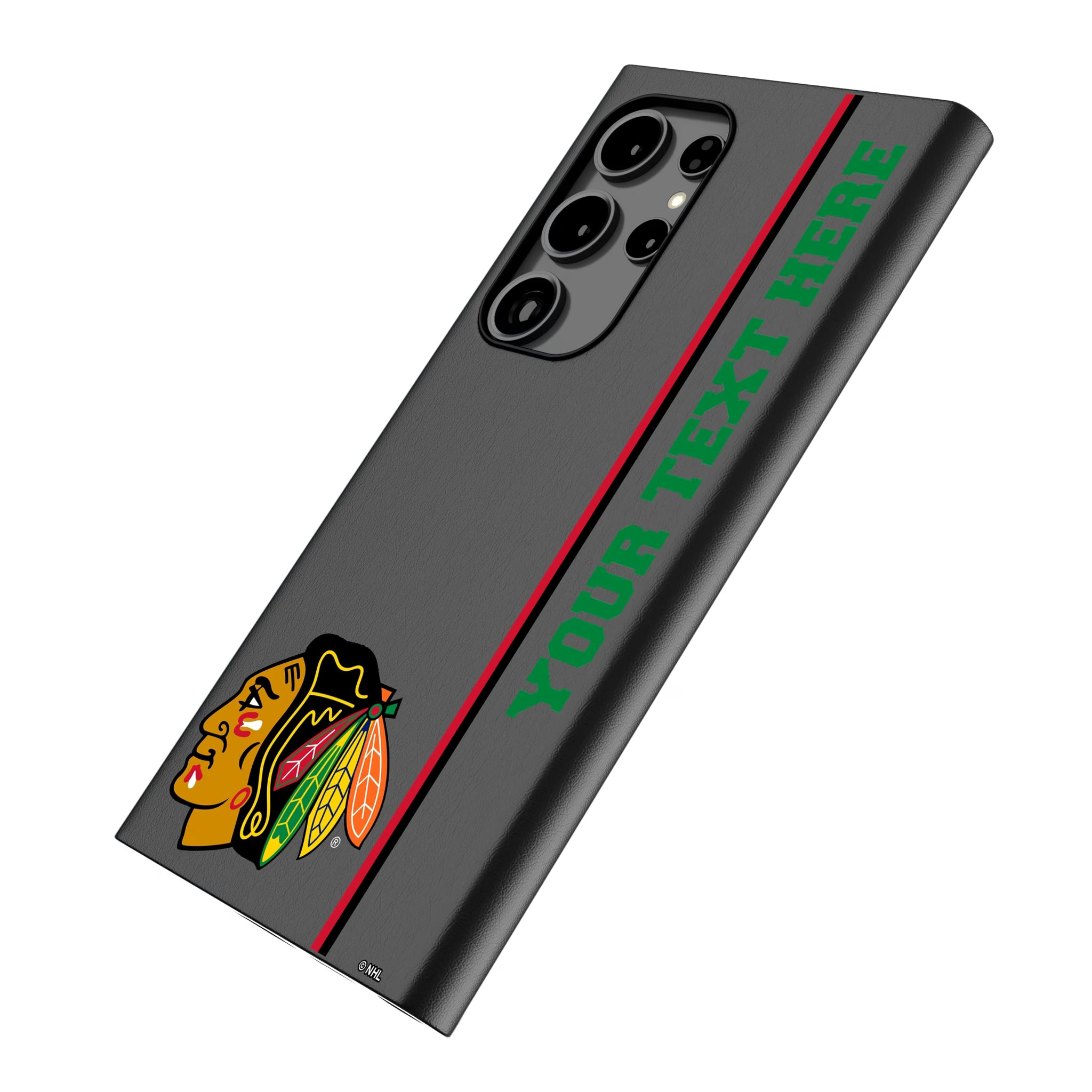 Chicago Blackhawks Personalized Sidebard Galaxy MagSafe Compatible Phone Case for Samsung Galaxy - Isometric View
