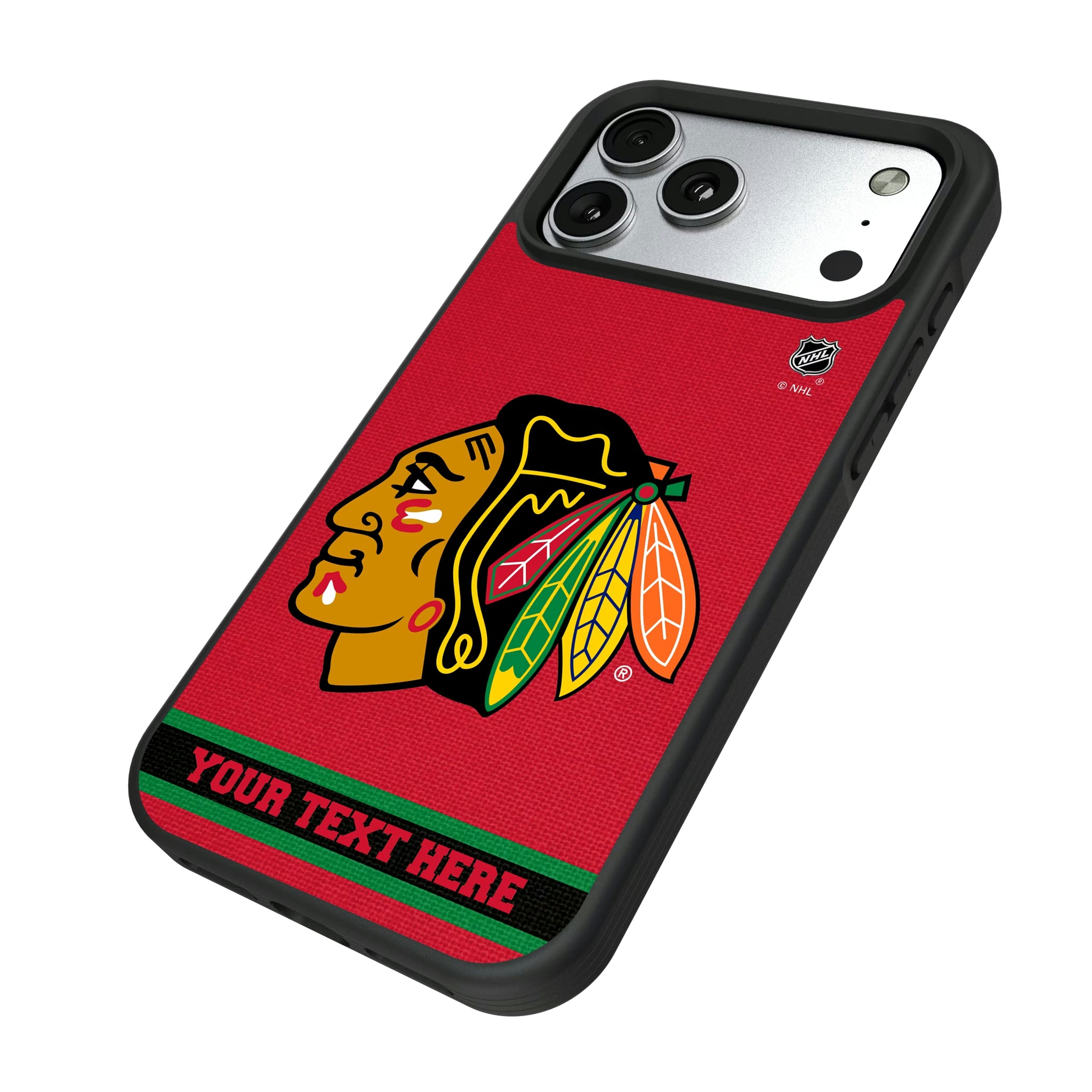 Chicago Blackhawks Personalized Stripe iPhone Bump Phone Case for Apple iPhone - Isometric View#Device_iPhone 17 Pro Max