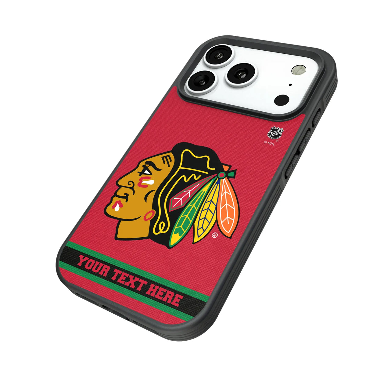 Chicago Blackhawks Personalized Stripe iPhone Bump Phone Case for Apple iPhone - Isometric View#Device_iPhone 18 Pro