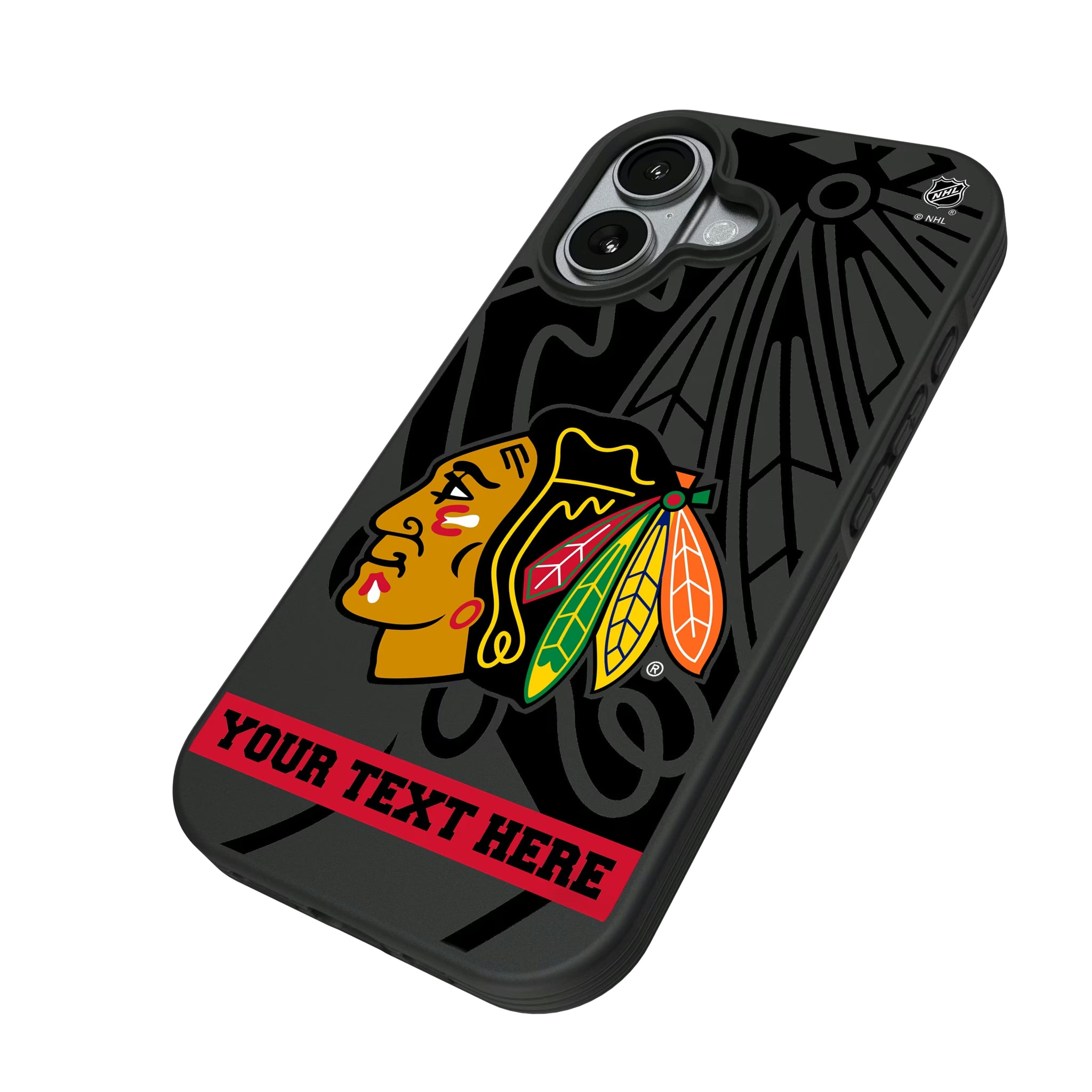 Chicago Blackhawks Personalized Tilt iPhone Bump Phone Case for Apple iPhone - Isometric View#Device_iPhone 17