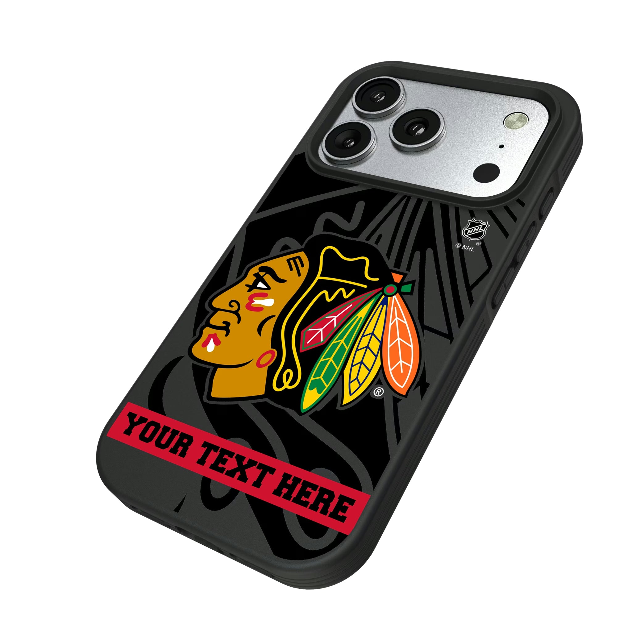 Chicago Blackhawks Personalized Tilt iPhone Bump Phone Case for Apple iPhone - Isometric View#Device_iPhone 17 Pro