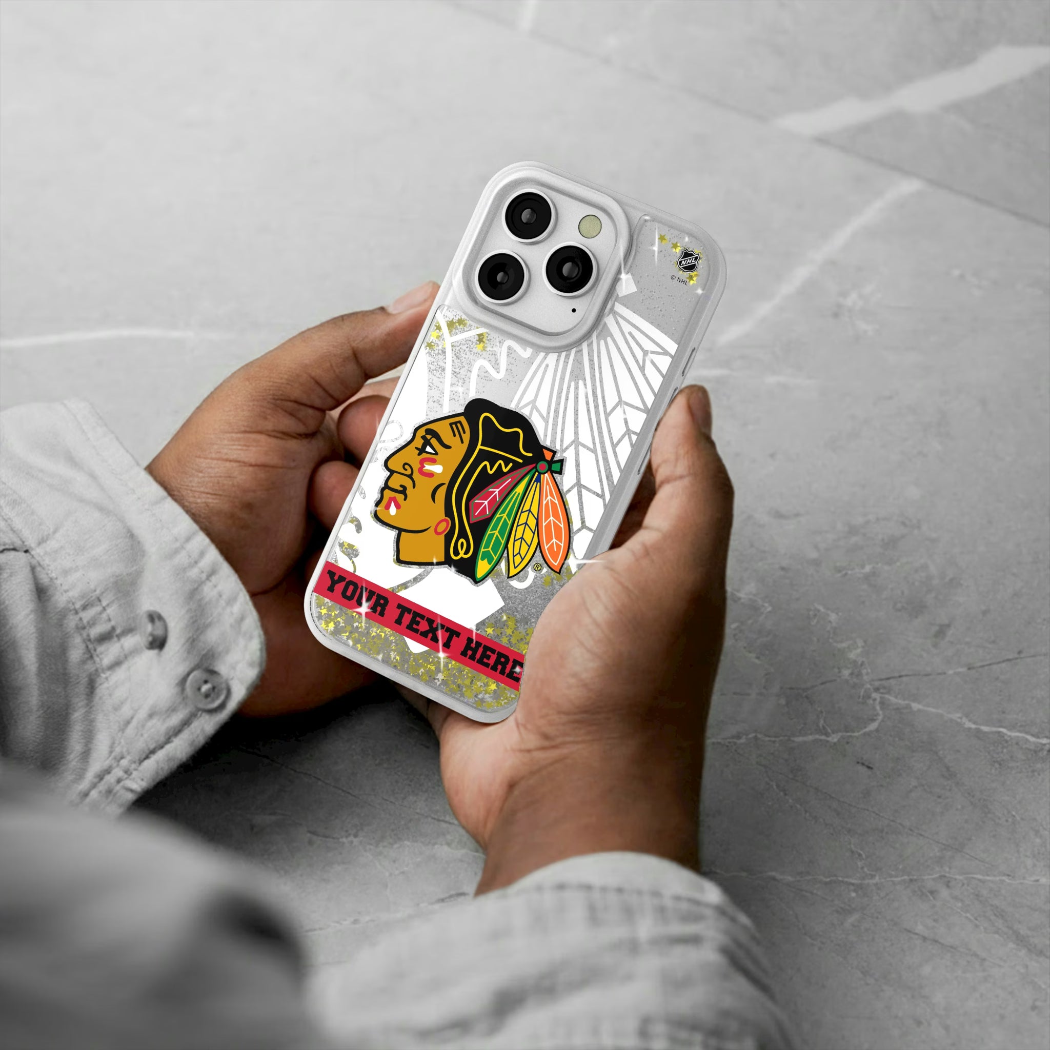 Chicago Blackhawks Personalized Tilt iPhone Glitter Phone Case for Apple iPhone - Lifestyle#Device_iPhone 16 Pro