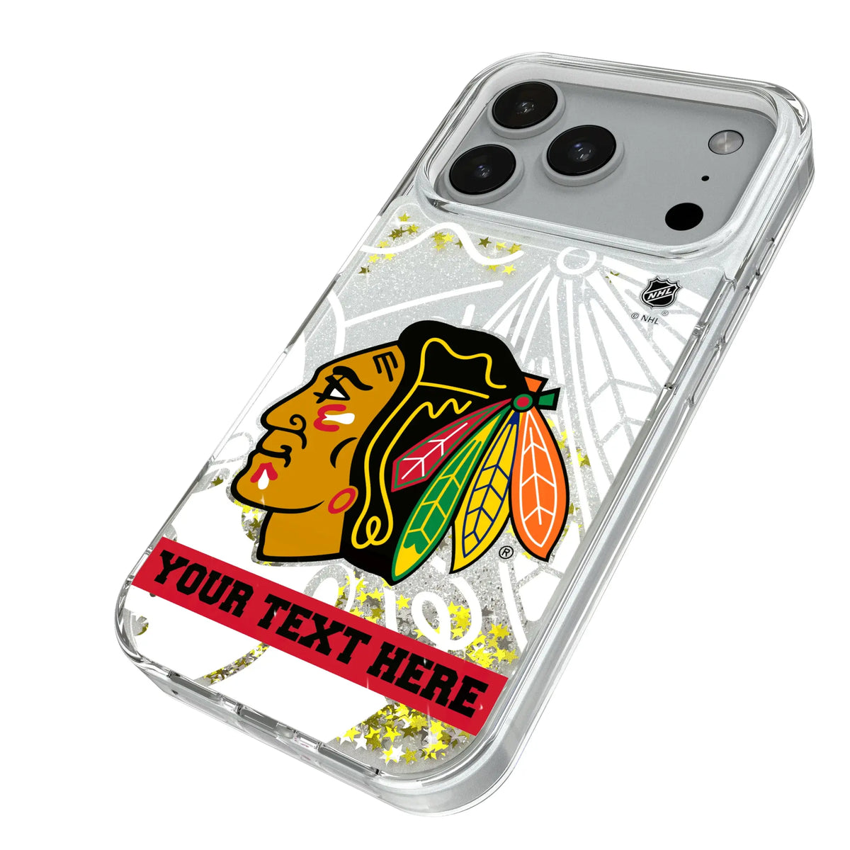 Chicago Blackhawks Personalized Tilt iPhone Glitter Phone Case for Apple iPhone - Isometric View#Device_iPhone 18 Pro