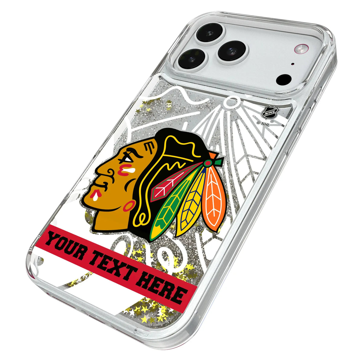 Chicago Blackhawks Personalized Tilt iPhone Glitter Phone Case for Apple iPhone - Isometric View#Device_iPhone 18 Pro Max