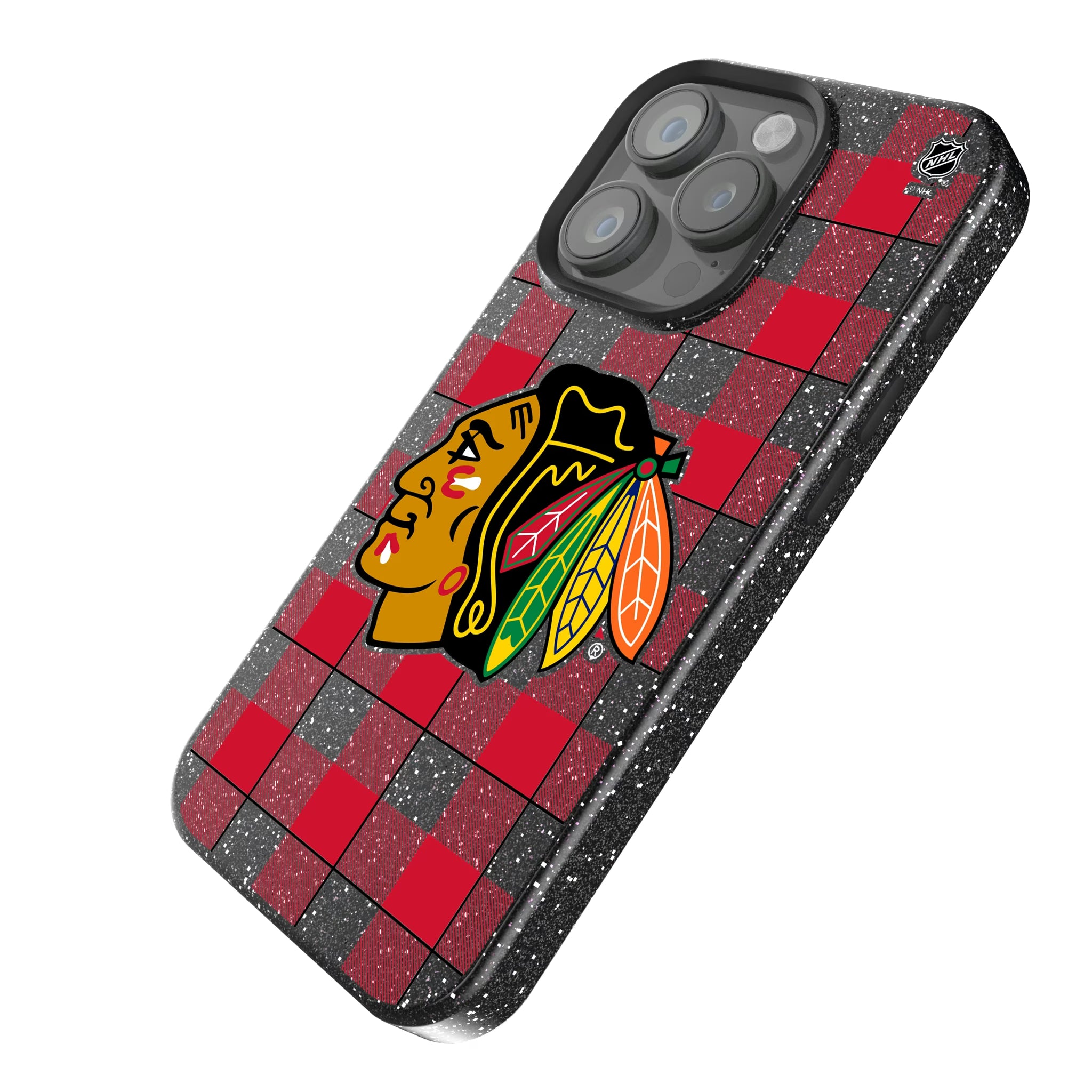 Chicago Blackhawks Plaid iPhone Bling Phone Case for Apple iPhone - Isometric View