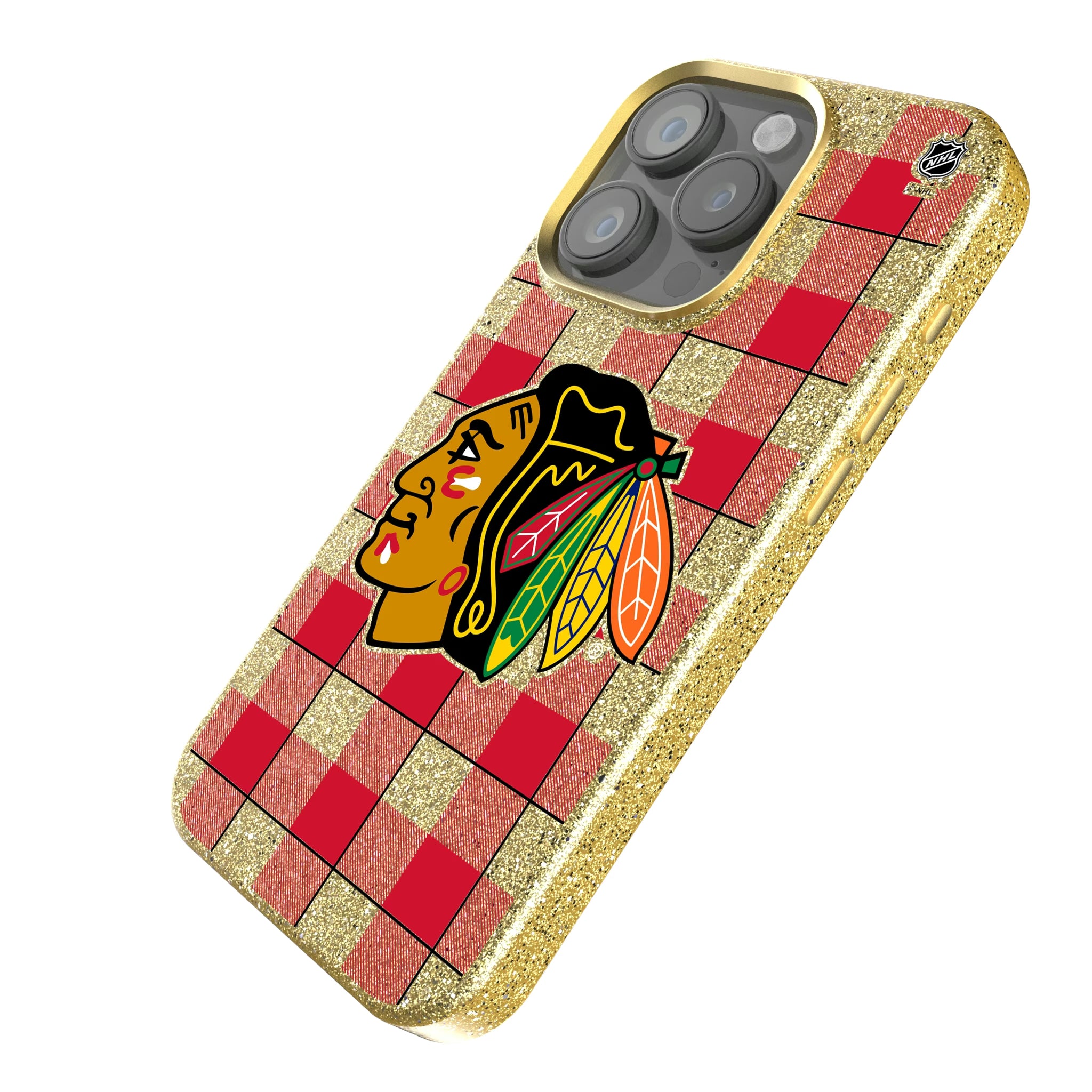 Chicago Blackhawks Plaid iPhone Bling Phone Case for Apple iPhone - Isometric View