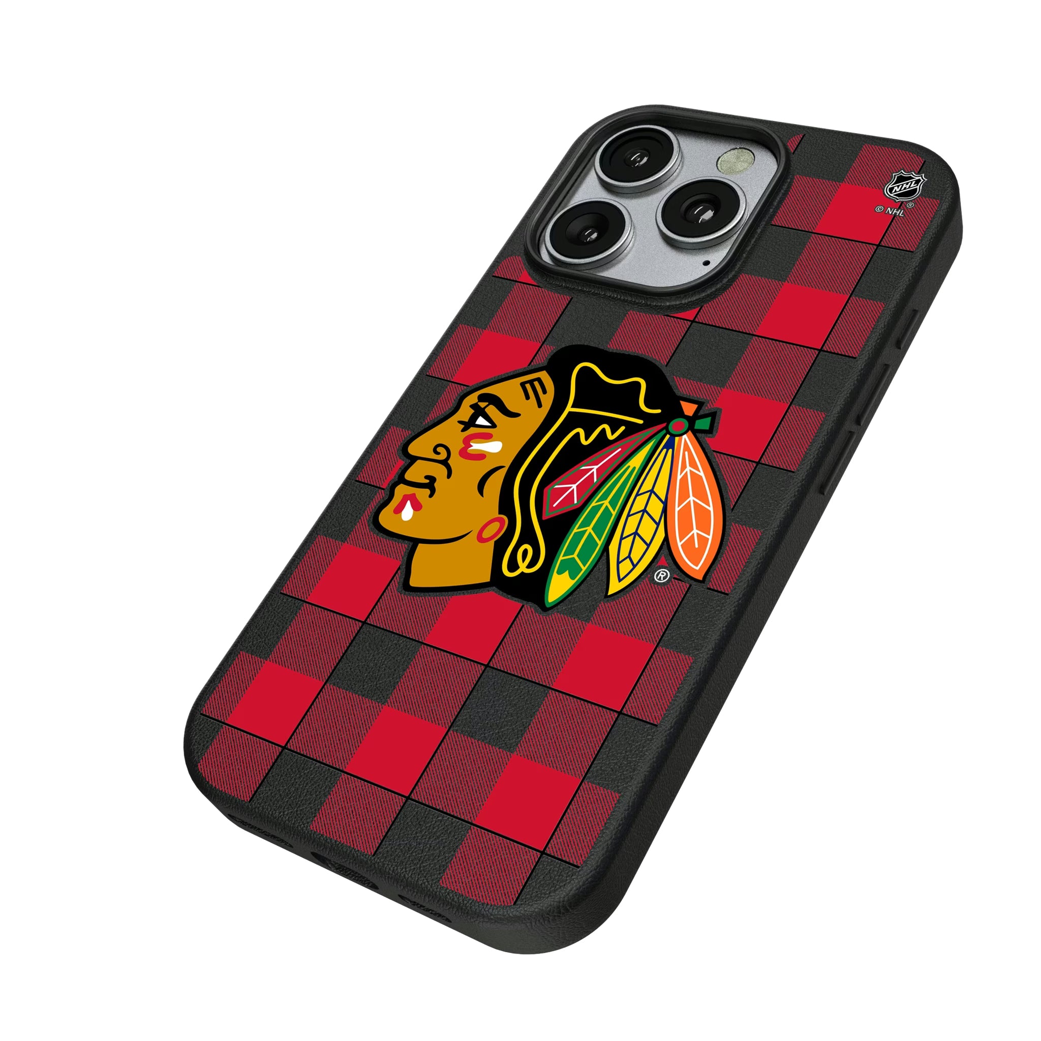 Chicago Blackhawks Plaid iPhone MagSafe Compatible Phone Case for Apple iPhone - Isometric View