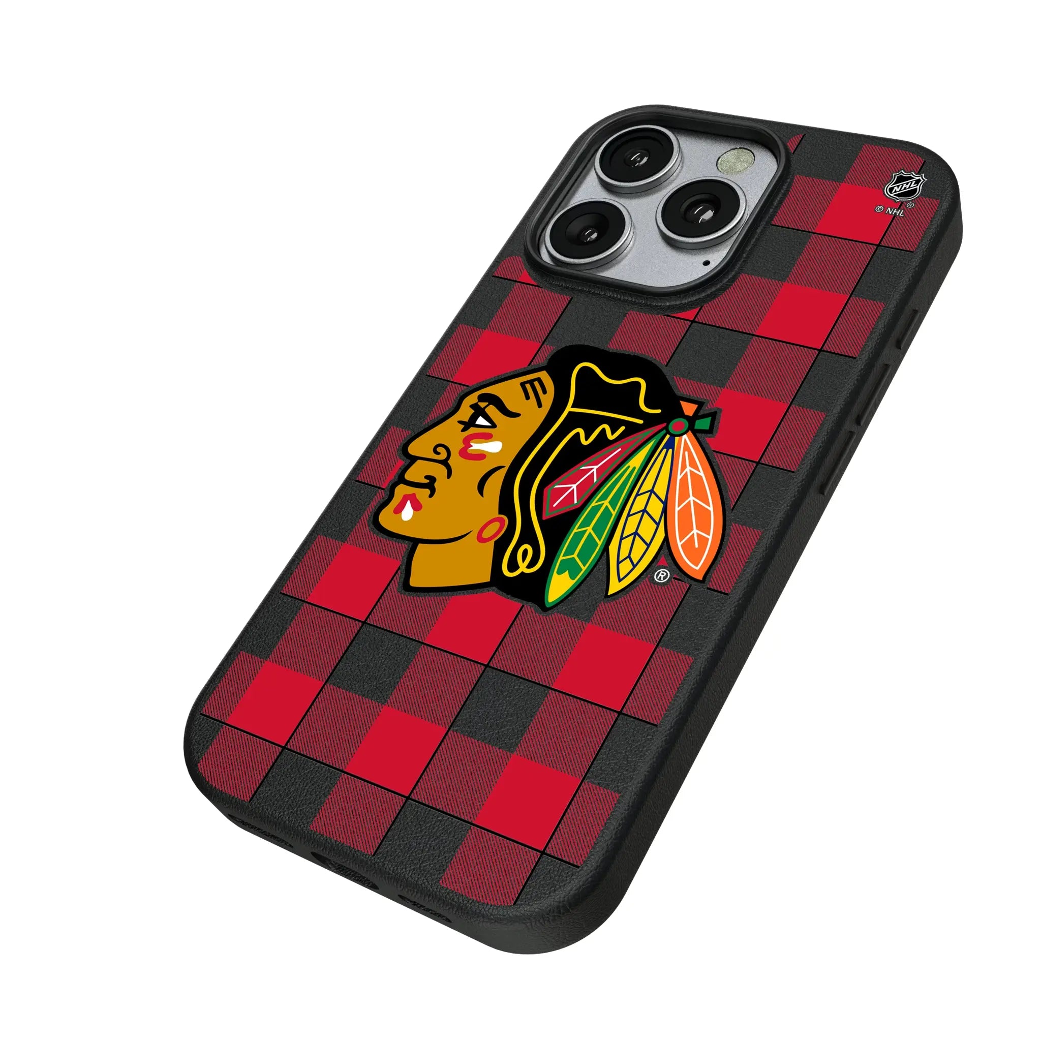 Chicago Blackhawks Plaid iPhone MagSafe Compatible Phone Case for Apple iPhone - Isometric View