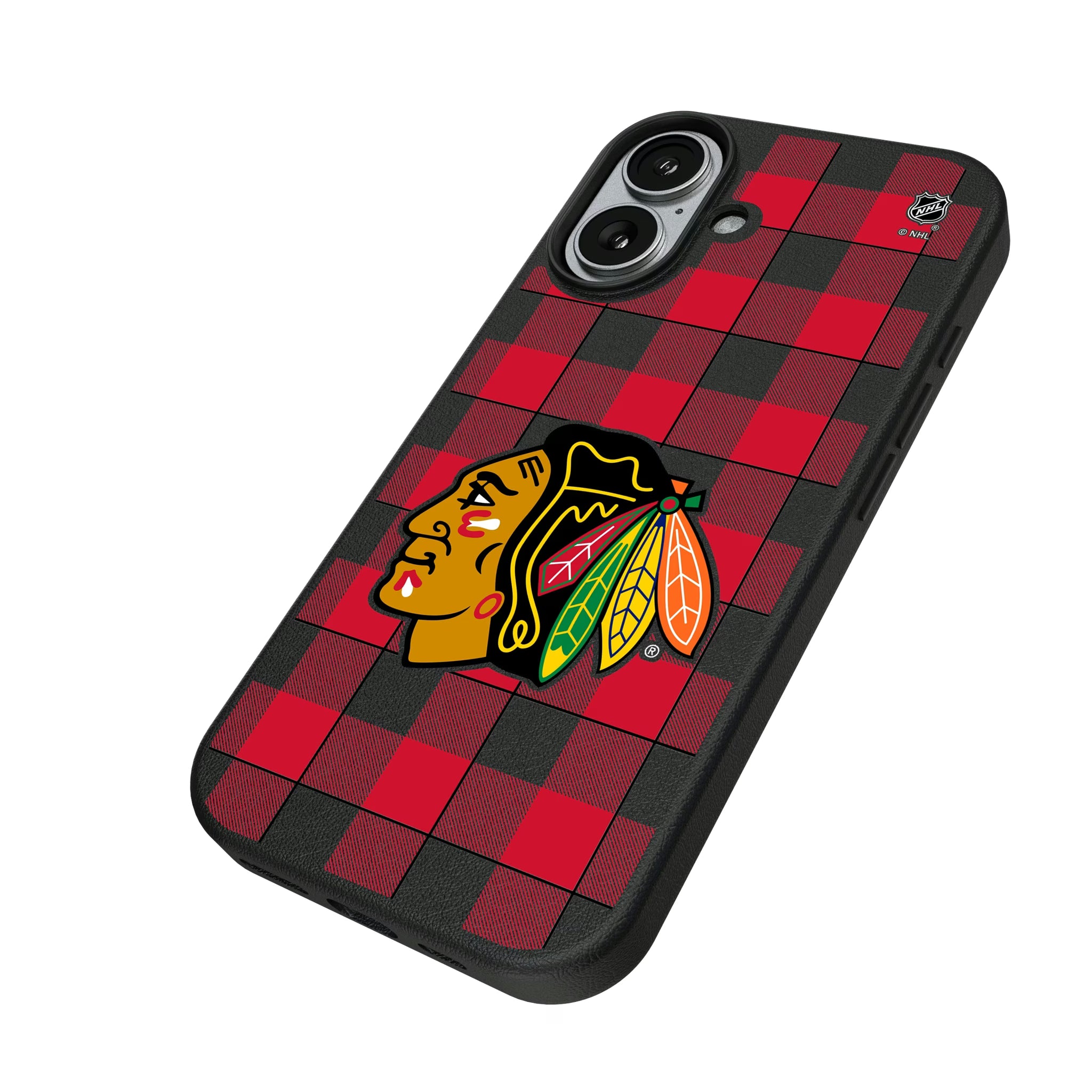 Chicago Blackhawks Plaid iPhone MagSafe Compatible Phone Case for Apple iPhone - Isometric View#Device_iPhone 17