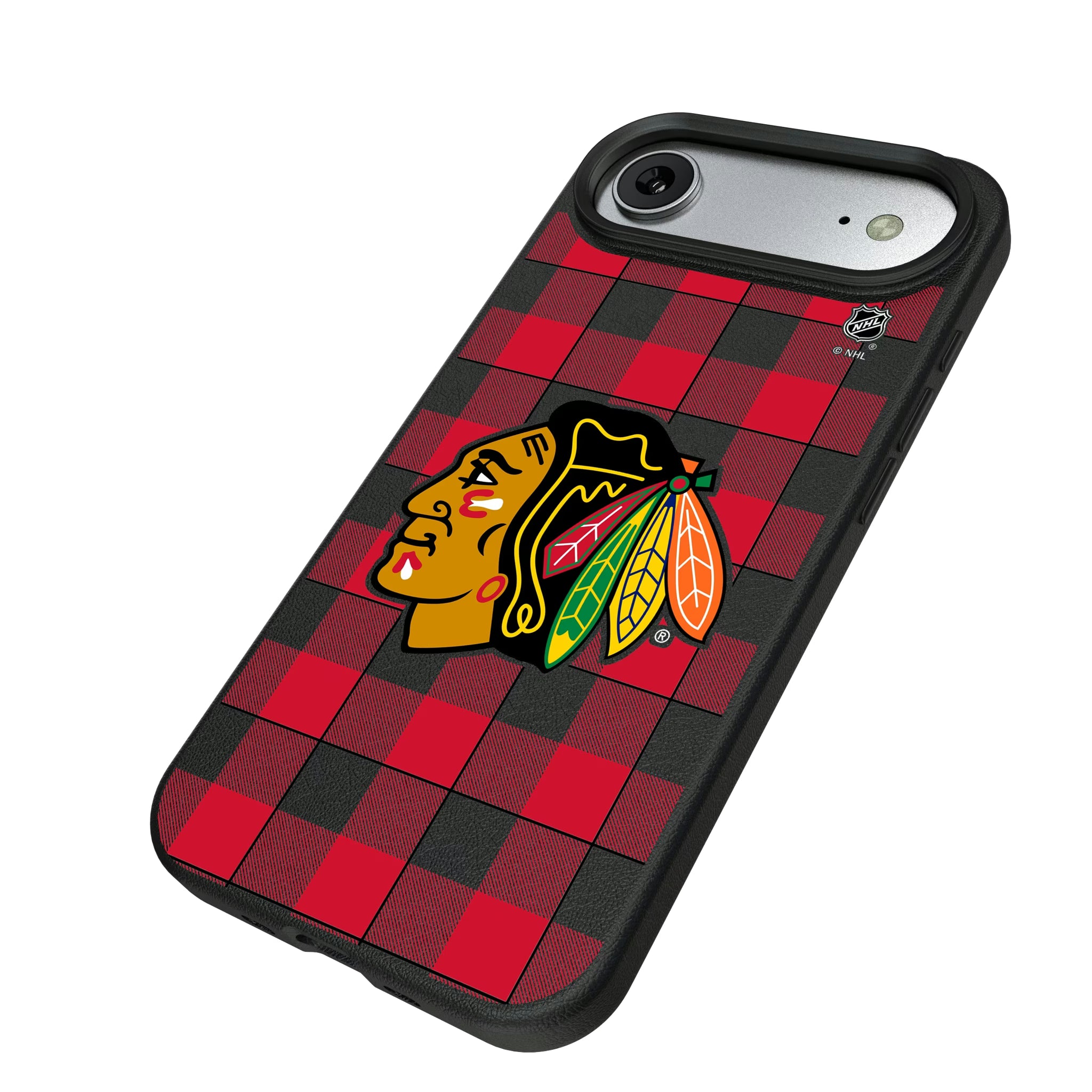 Chicago Blackhawks Plaid iPhone MagSafe Compatible Phone Case for Apple iPhone - Isometric View#Device_iPhone Air