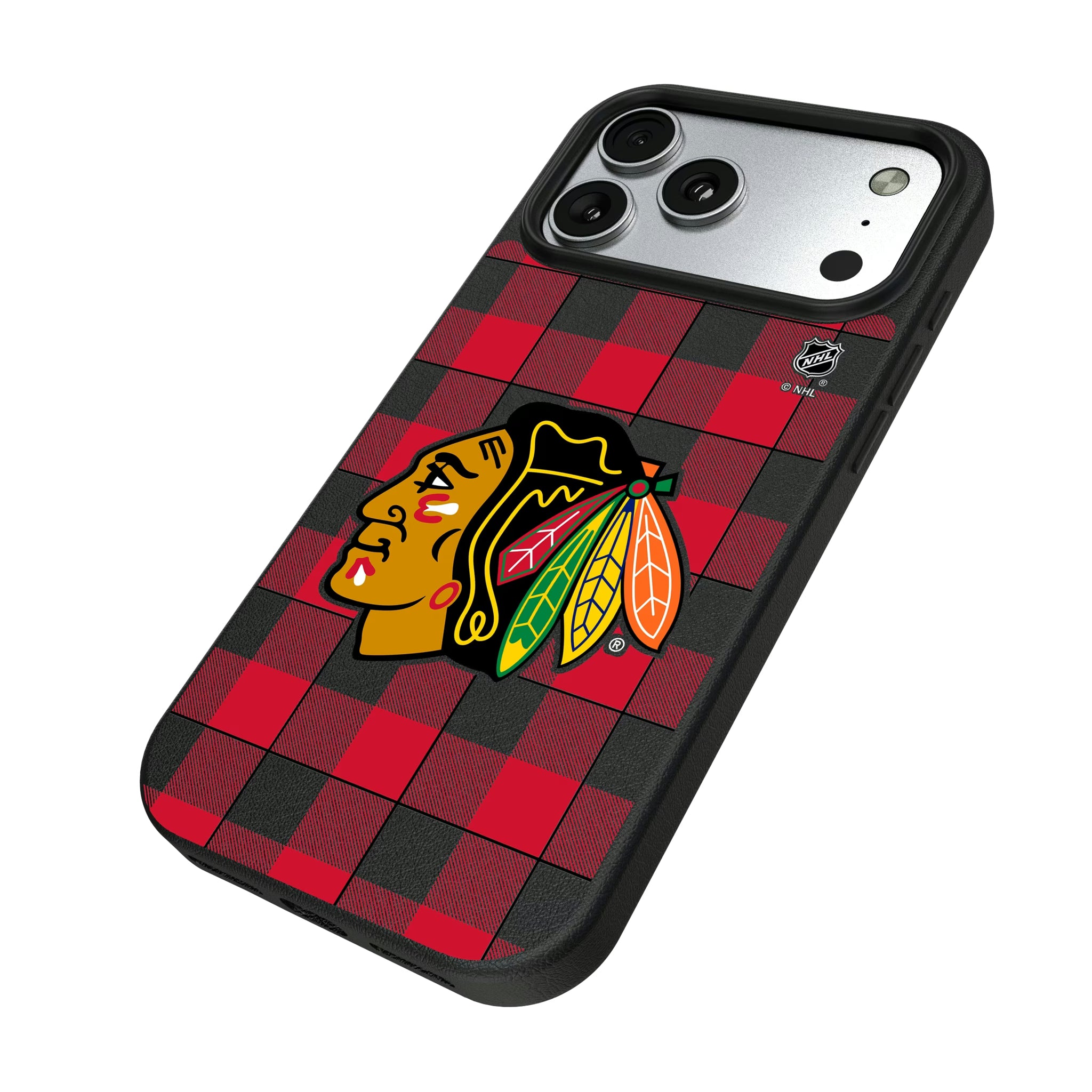 Chicago Blackhawks Plaid iPhone MagSafe Compatible Phone Case for Apple iPhone - Isometric View#Device_iPhone 17 Pro Max