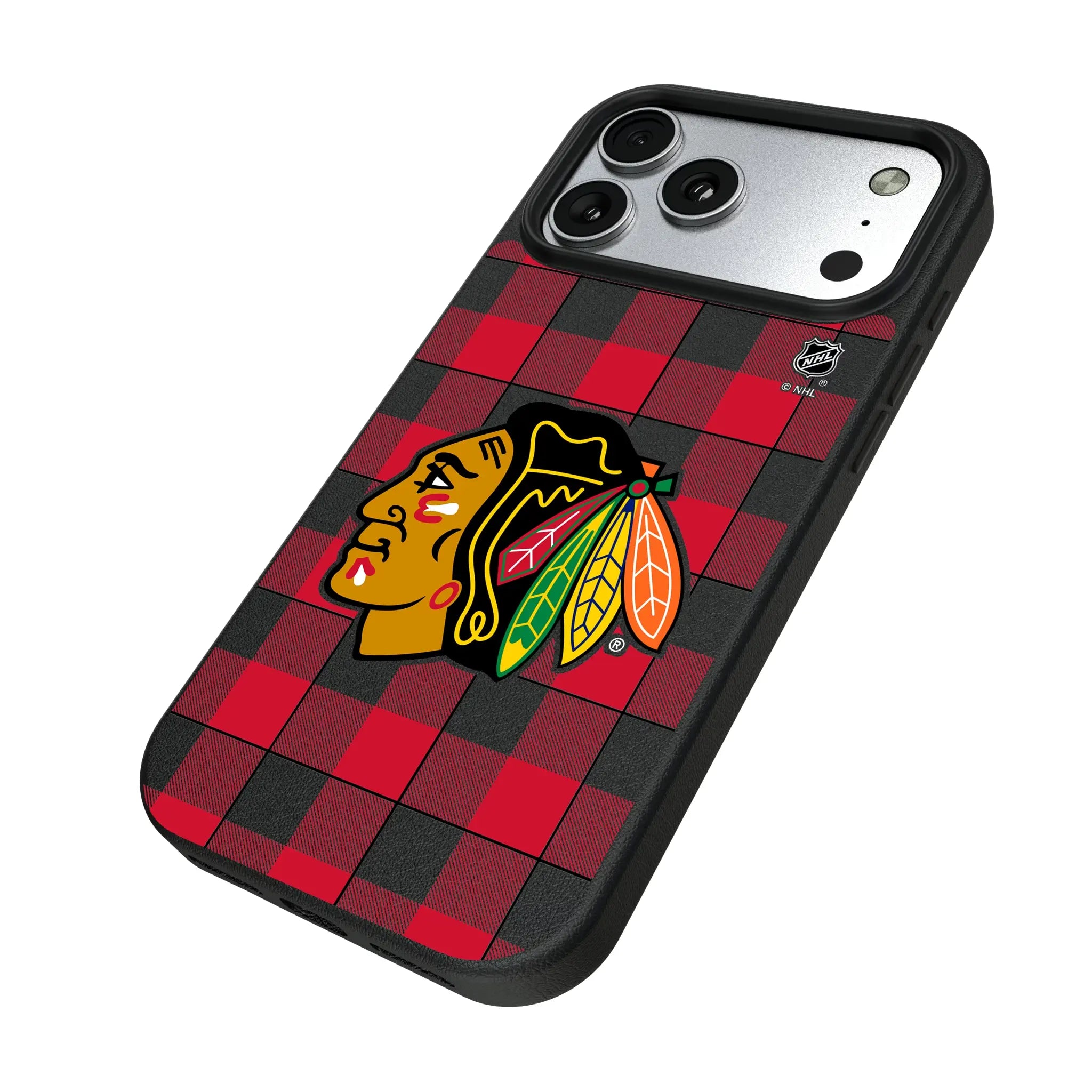 Chicago Blackhawks Plaid iPhone MagSafe Compatible Phone Case for Apple iPhone - Isometric View#Device_iPhone 17 Pro Max