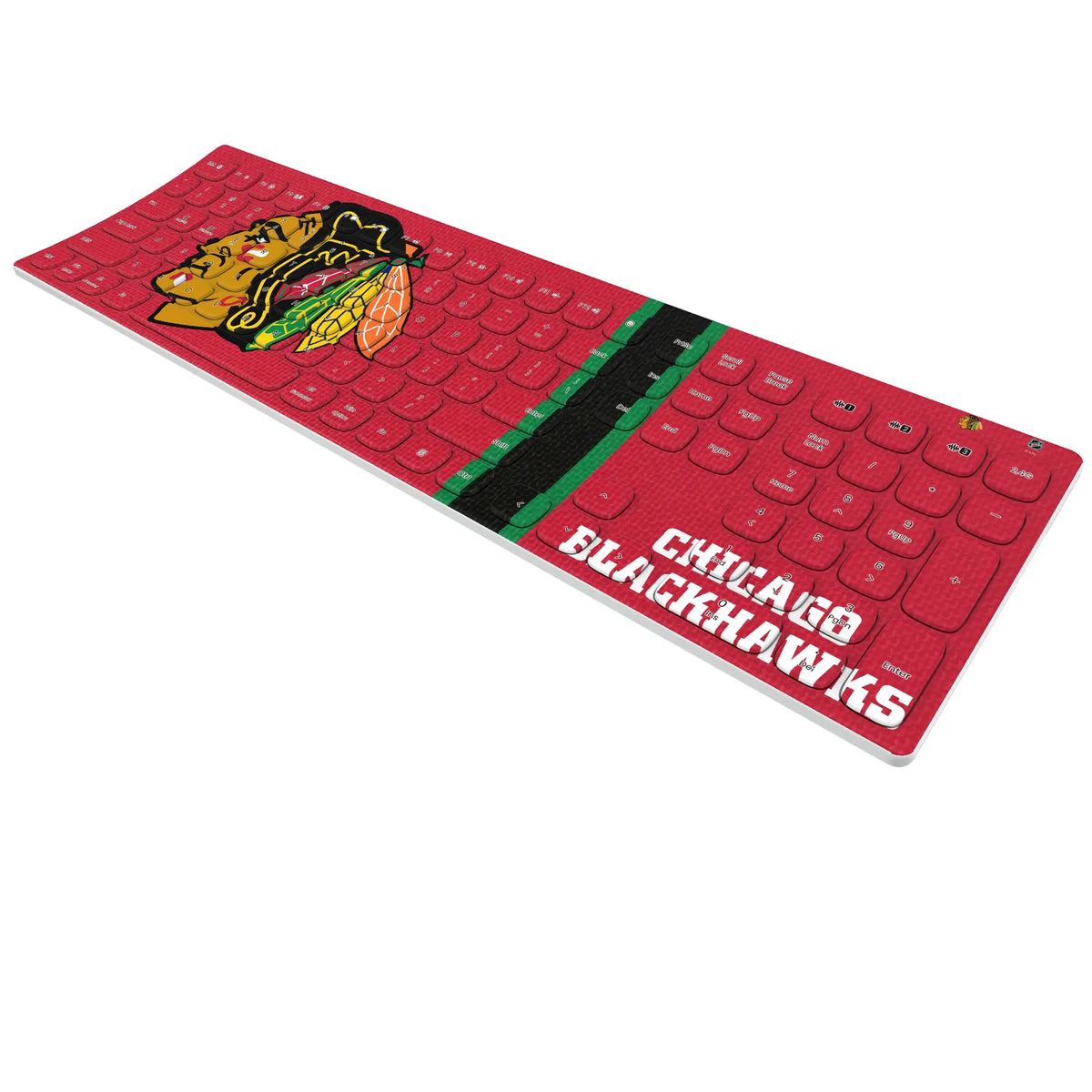 Chicago Blackhawks Stripe KKB605 Curved Wireless Keyboard - Isometric View