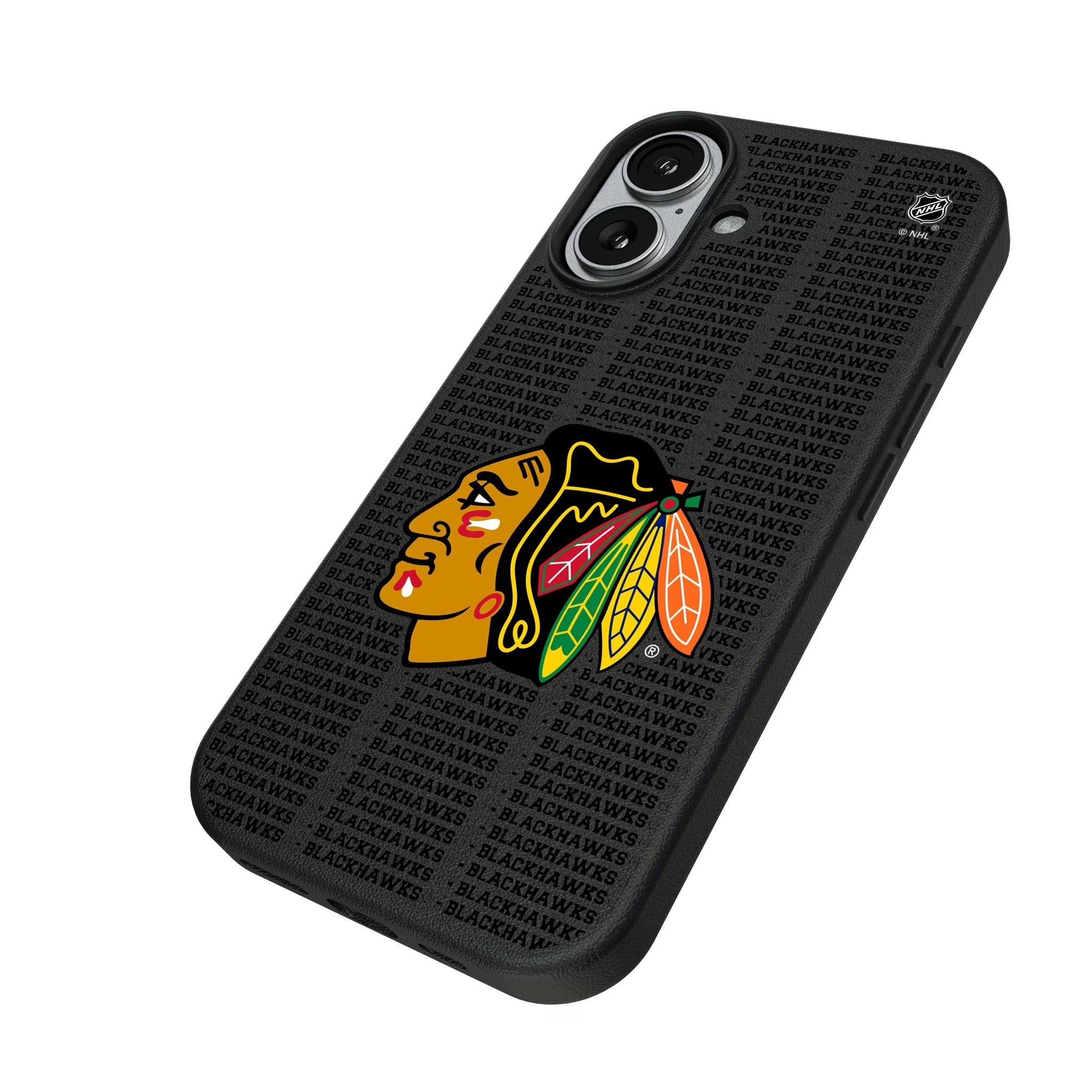 Chicago Blackhawks Text Backdrop iPhone MagSafe Compatible Phone Case for Apple iPhone - Isometric View#Device_iPhone 17