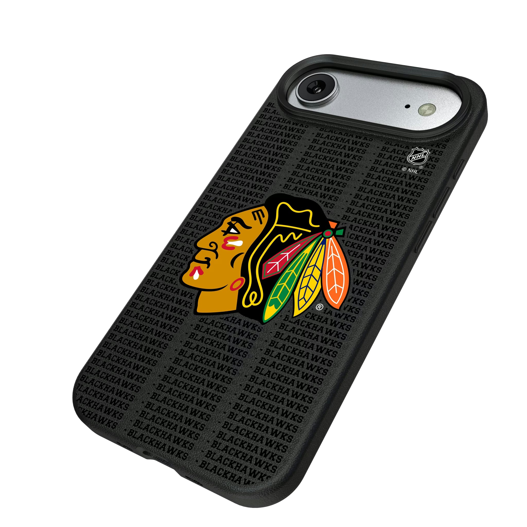 Chicago Blackhawks Text Backdrop iPhone MagSafe Compatible Phone Case for Apple iPhone - Isometric View#Device_iPhone Air