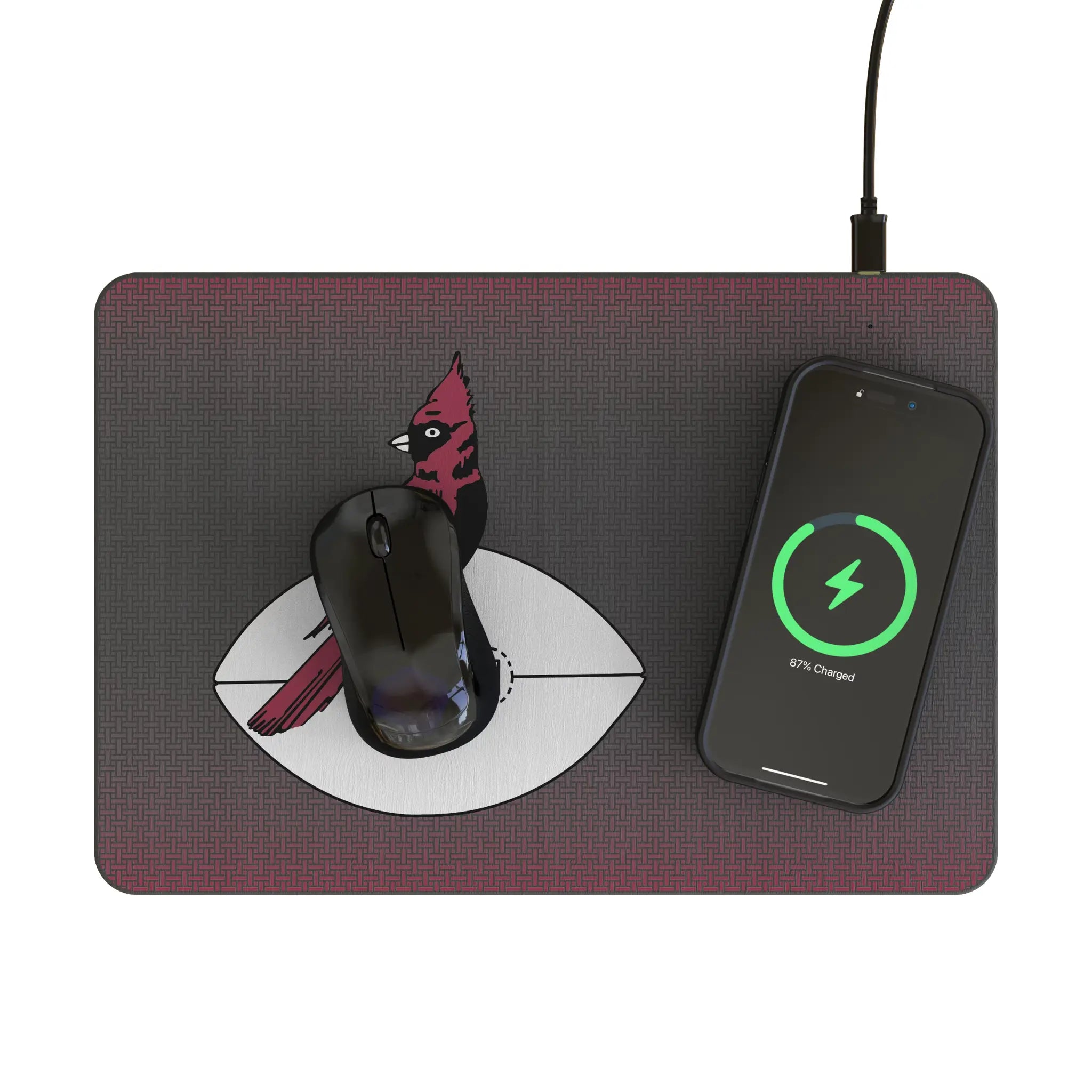 Chicago Cardinals 1947-1959 Historic Collection Linen 15-Watt Wireless Charger and Mouse Pad - Lifestyle