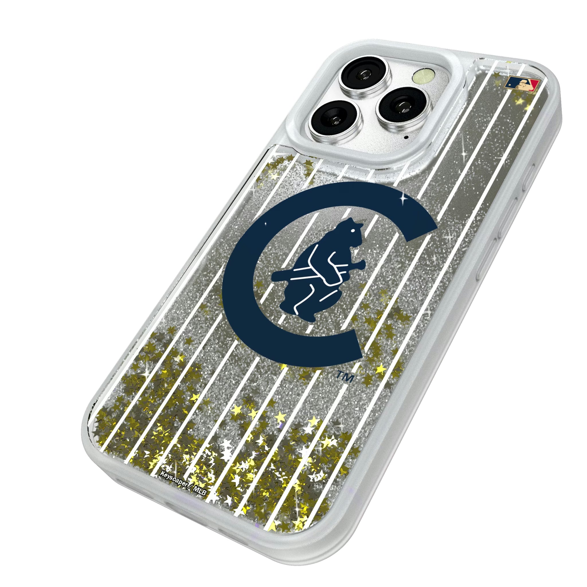 Chicago Cubs 1911-1912 - Cooperstown Collection Pinstripe iPhone Glitter Phone Case for Apple iPhone - Isometric View#Device_iPhone 16 Pro