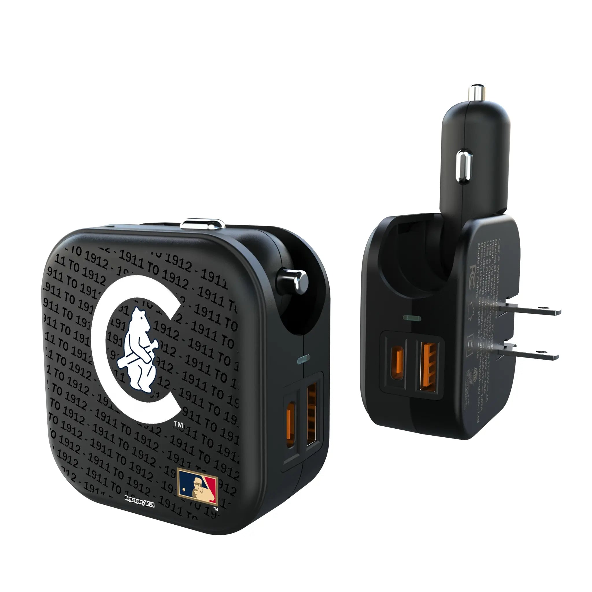 Chicago Cubs 1911-1912 - Cooperstown Collection Text Backdrop 2 in 1 USB A/C Charger