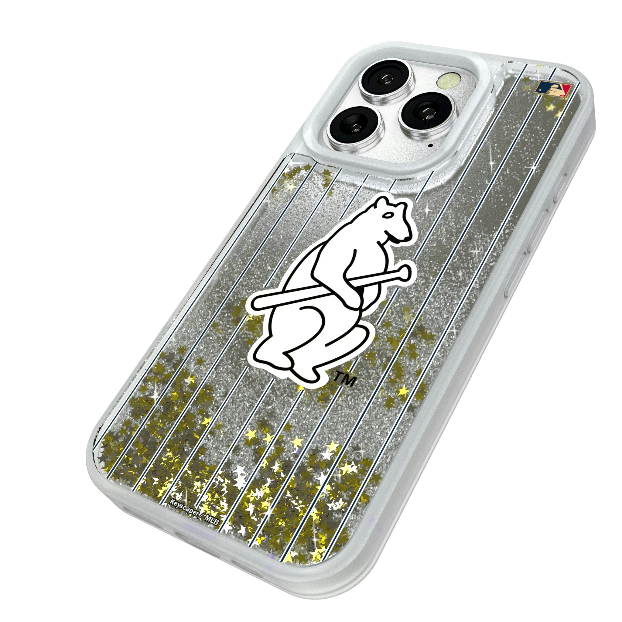 Chicago Cubs 1914 - Cooperstown Collection Pinstripe iPhone Glitter Phone Case for Apple iPhone - Isometric View#Device_iPhone 16 Pro