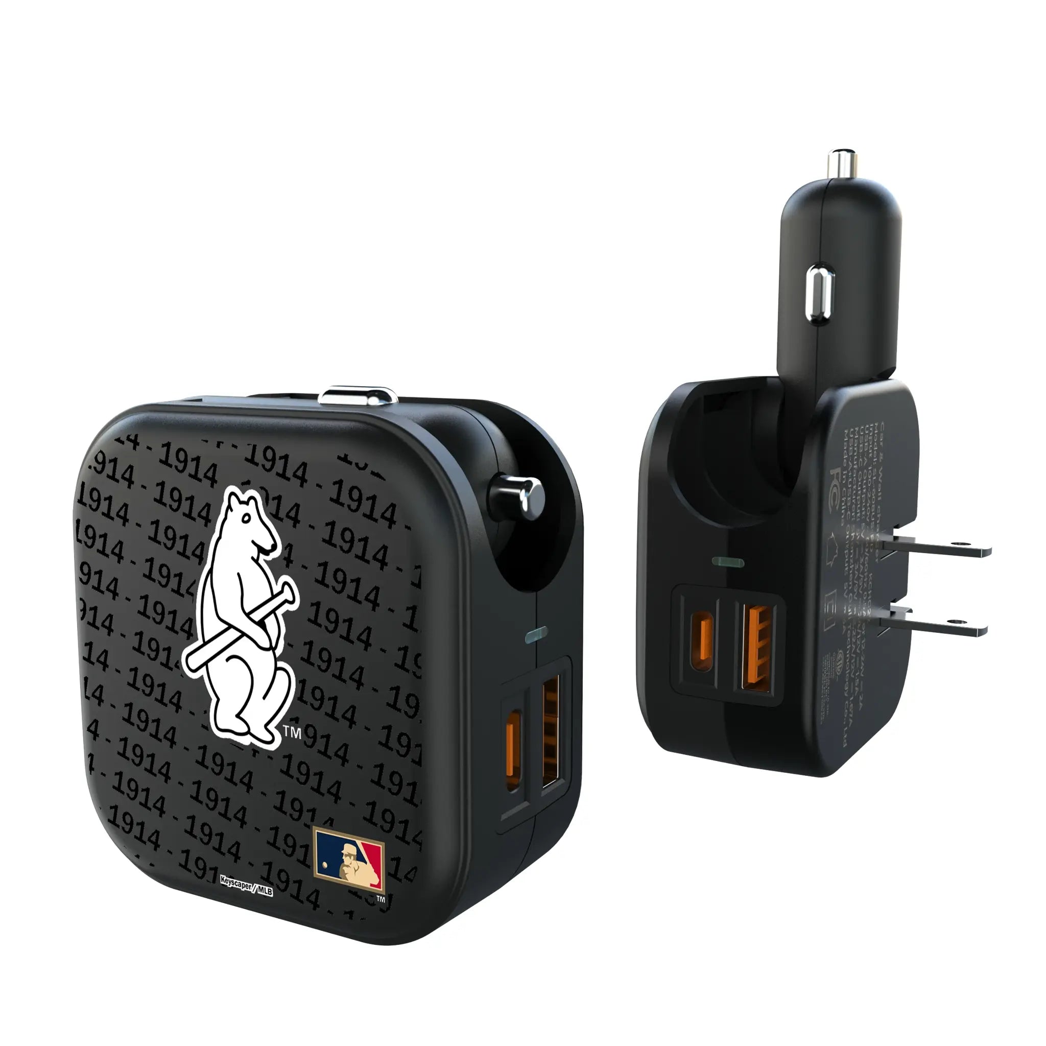 Chicago Cubs 1914 - Cooperstown Collection Text Backdrop 2 in 1 USB A/C Charger