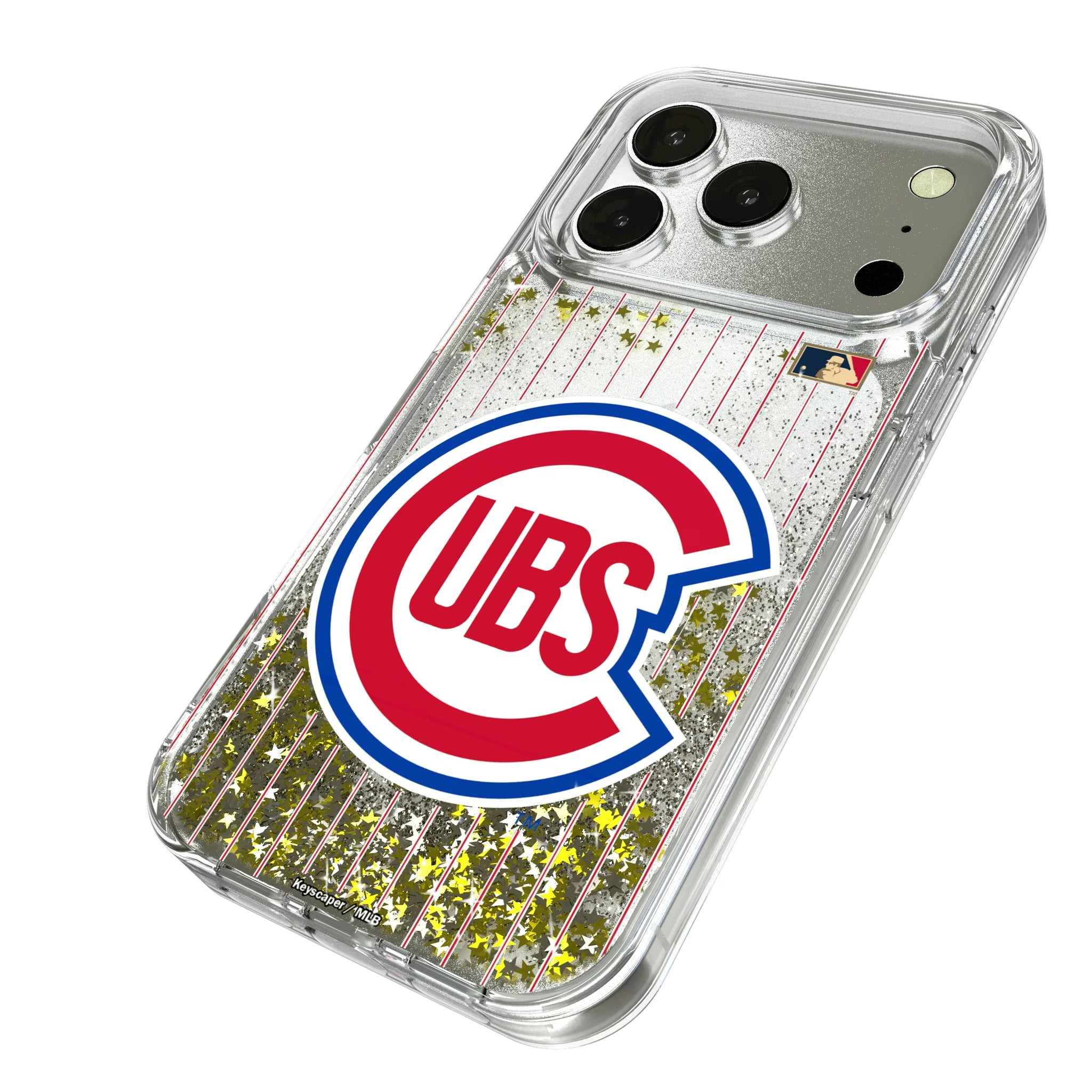 Chicago Cubs 1948-1956 - Cooperstown Collection Pinstripe iPhone Glitter Phone Case for Apple iPhone - Isometric View