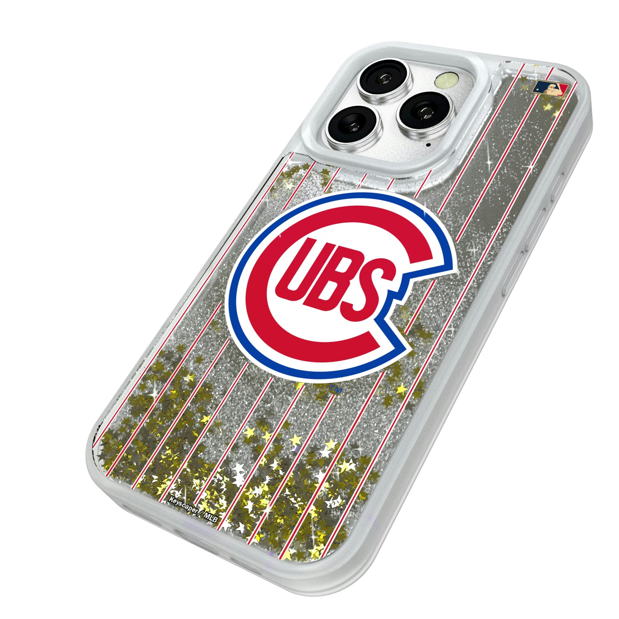 Chicago Cubs 1948-1956 - Cooperstown Collection Pinstripe iPhone Glitter Phone Case for Apple iPhone - Isometric View#Device_iPhone 16 Pro