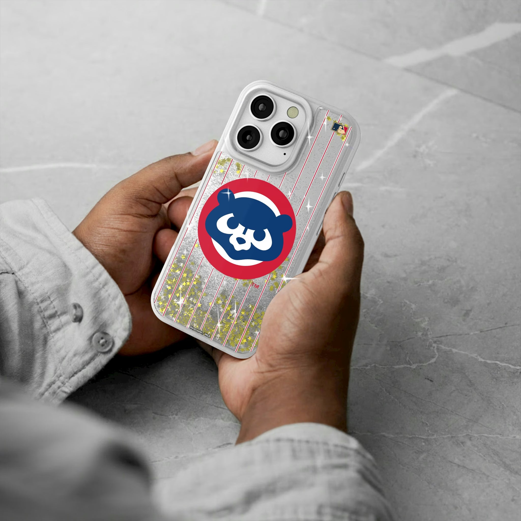 Chicago Cubs Home 1979-1993 - Cooperstown Collection Pinstripe iPhone Glitter Phone Case for Apple iPhone - Lifestyle#Device_iPhone 16 Pro