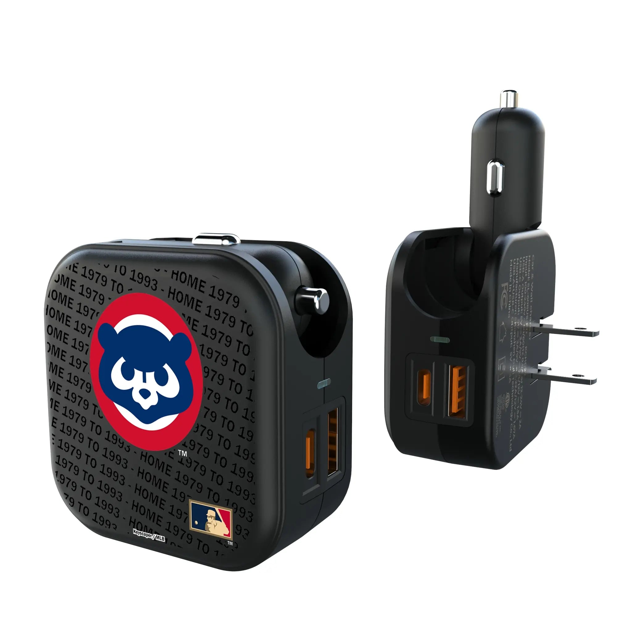Chicago Cubs Home 1979-1993 - Cooperstown Collection Text Backdrop 2 in 1 USB A/C Charger